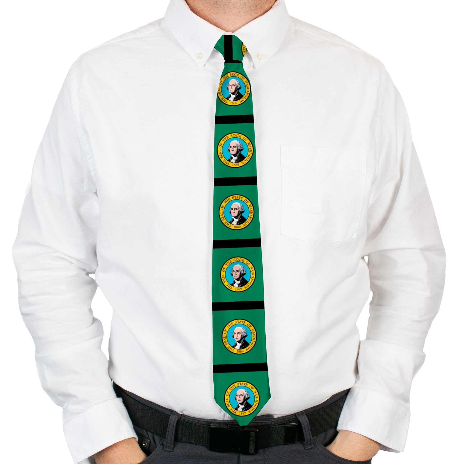 Buckle-Down Necktie - Washington Flags/Black Neckties Buckle-Down