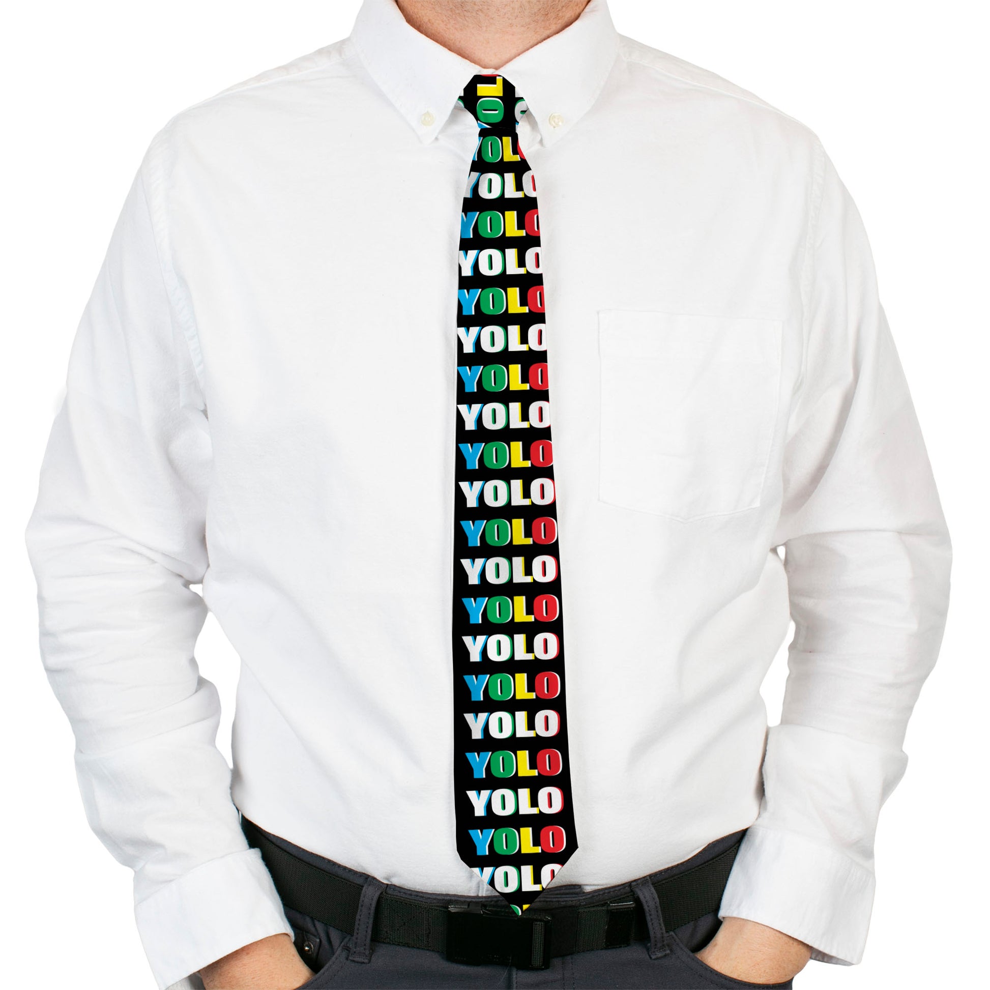 Buckle-Down Necktie - YOLO Black/Multi Color Neckties Buckle-Down