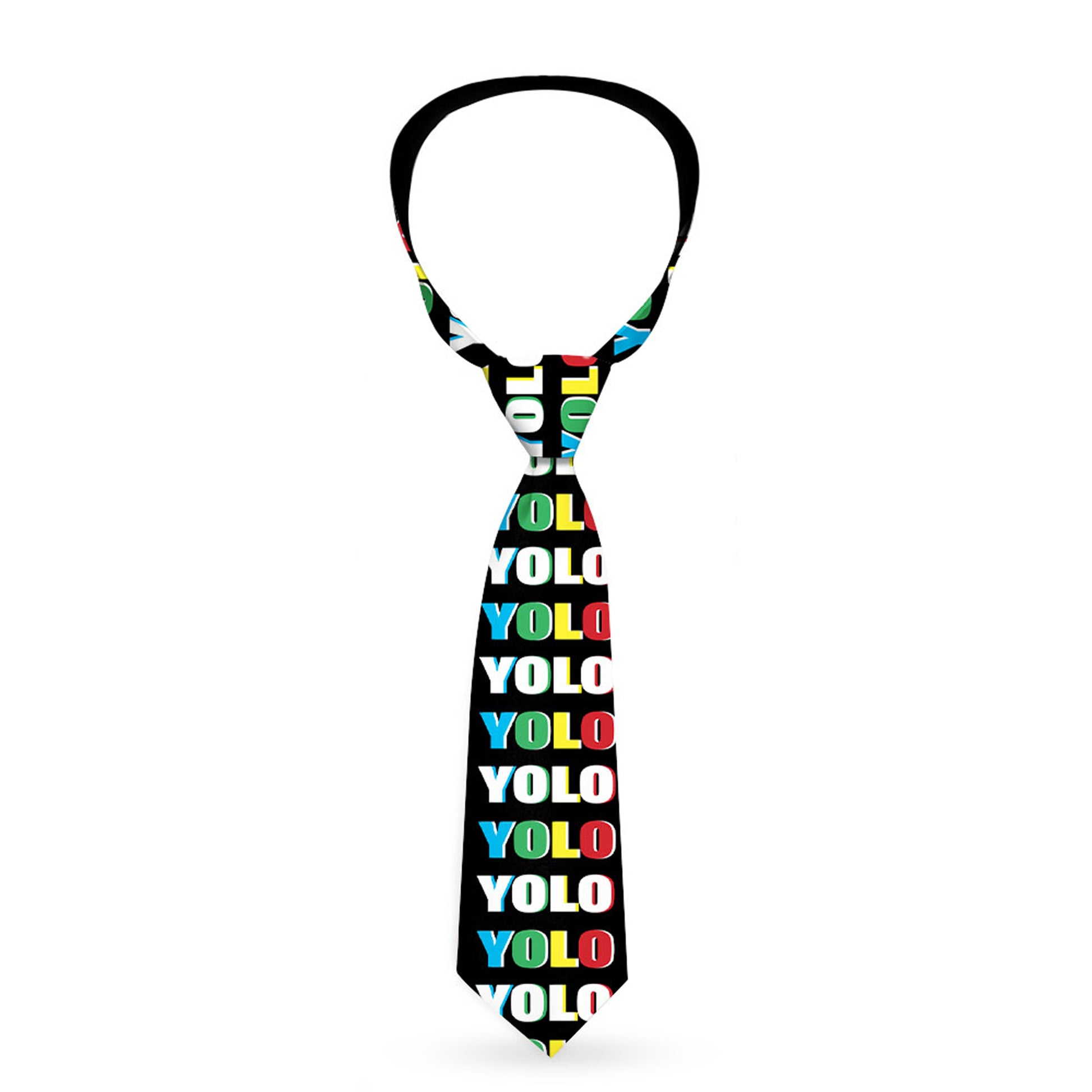 Buckle-Down Necktie - YOLO Black/Multi Color Neckties Buckle-Down