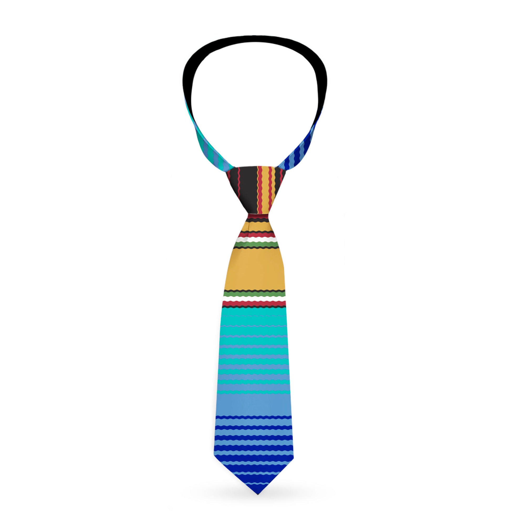 Buckle-Down Necktie - Zarape6 Vertical Stripe Gold/Blues/Black/Red Neckties Buckle-Down