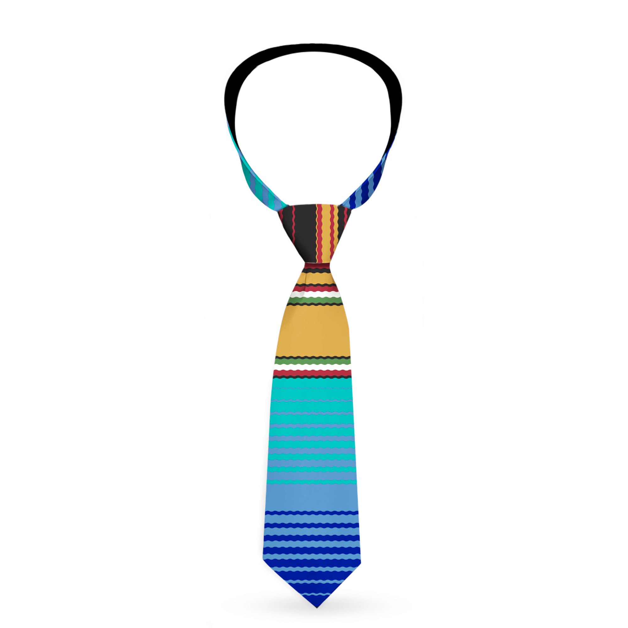 Buckle-Down Necktie - Zarape6 Vertical Stripe Gold/Blues/Black/Red Neckties Buckle-Down