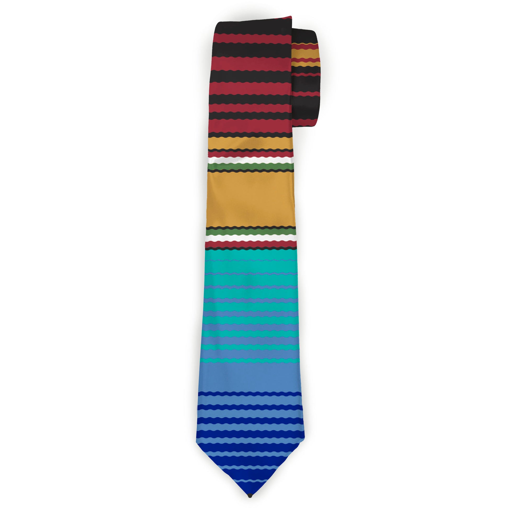 Buckle-Down Necktie - Zarape6 Vertical Stripe Gold/Blues/Black/Red Neckties Buckle-Down