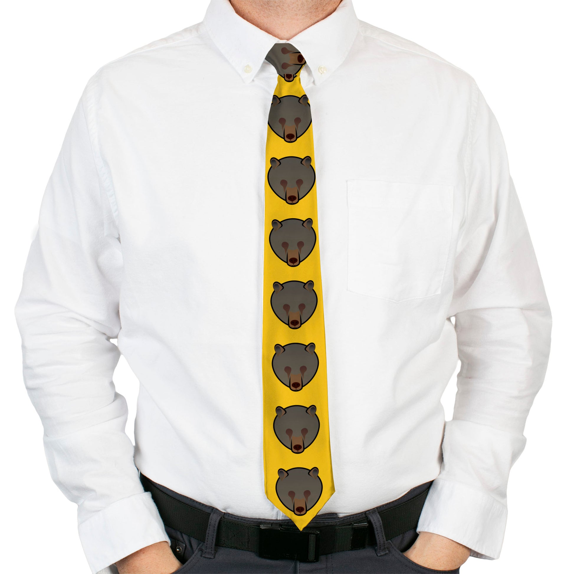 Buckle-Down Necktie - Brown Bear Repeat Yellow Neckties Buckle-Down