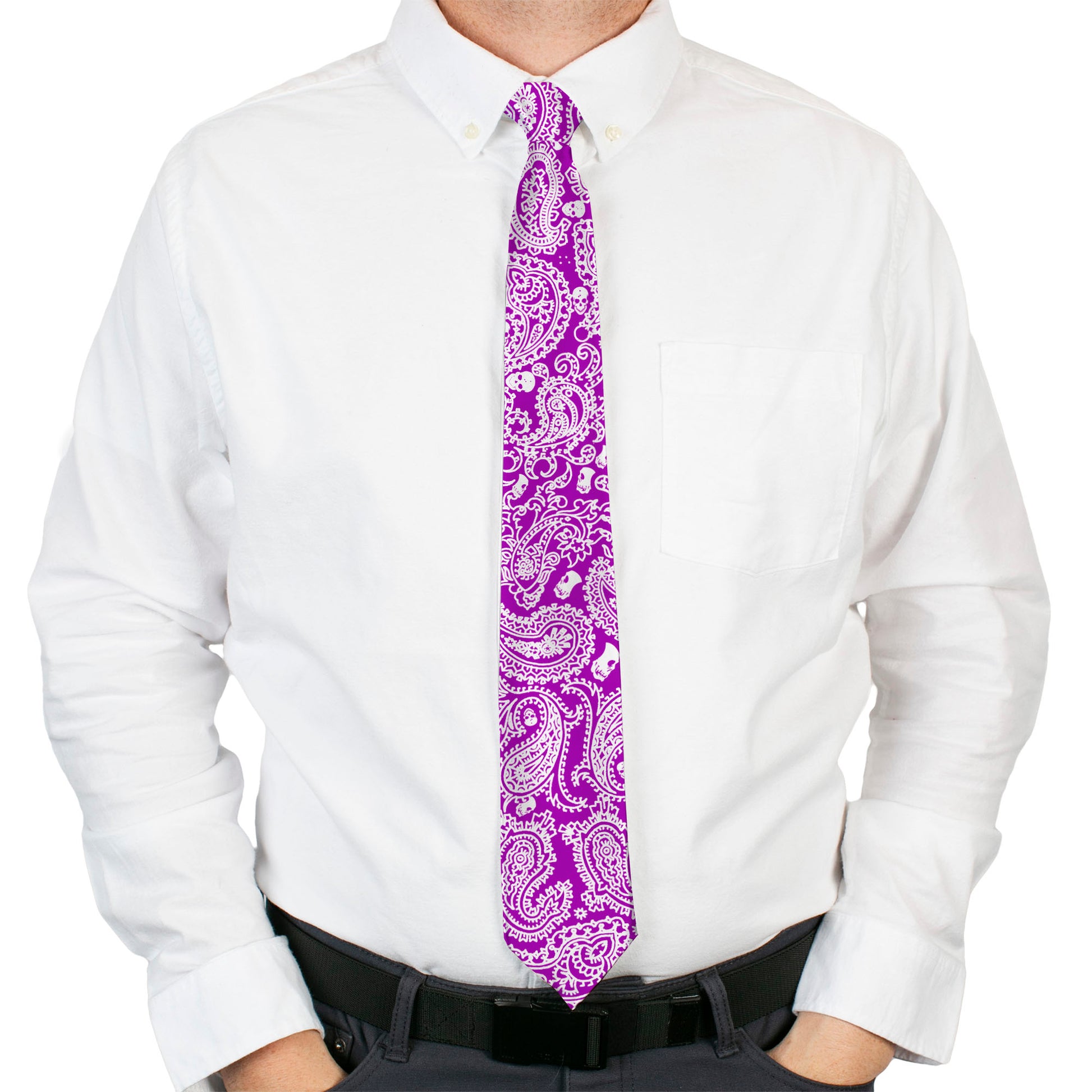 Buckle-Down Necktie - Bandana/Skulls Purple/White Neckties Buckle-Down