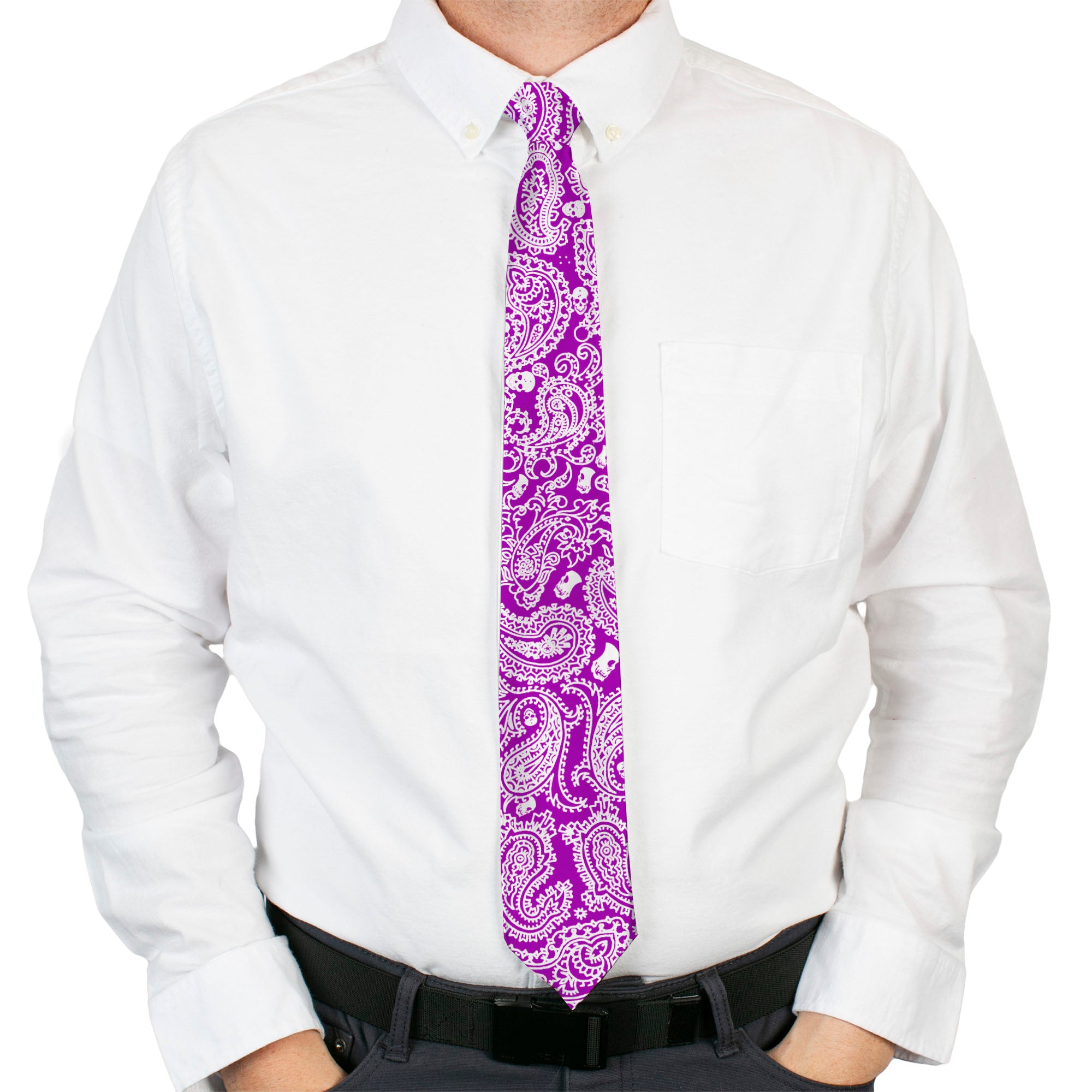 Buckle-Down Necktie - Bandana/Skulls Purple/White Neckties Buckle-Down