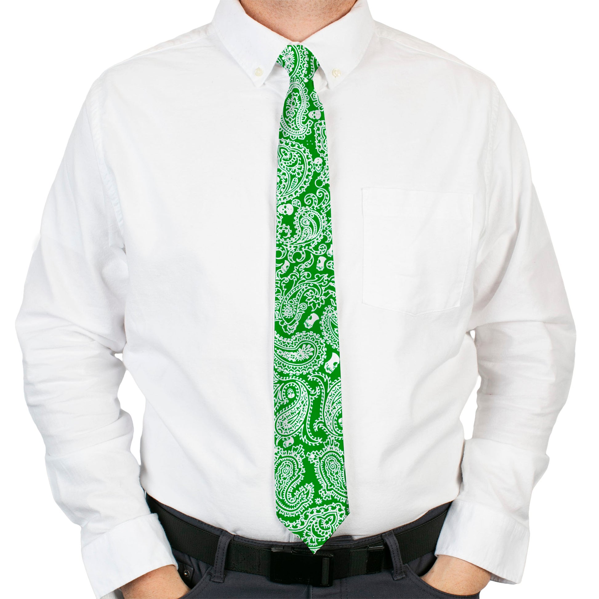 Buckle-Down Necktie - Bandana/Skulls Irish Green/White Neckties Buckle-Down