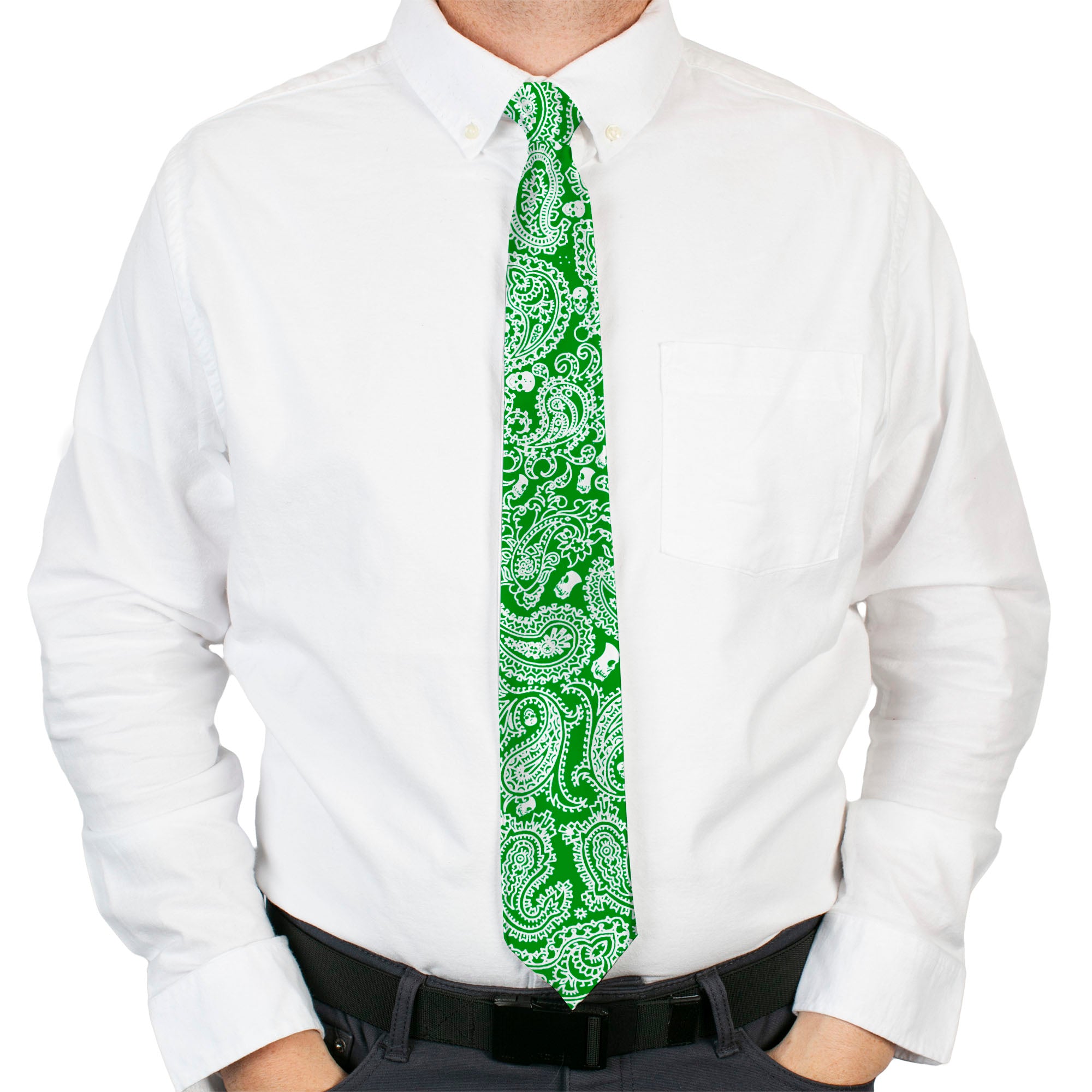 Buckle-Down Necktie - Bandana/Skulls Irish Green/White Neckties Buckle-Down