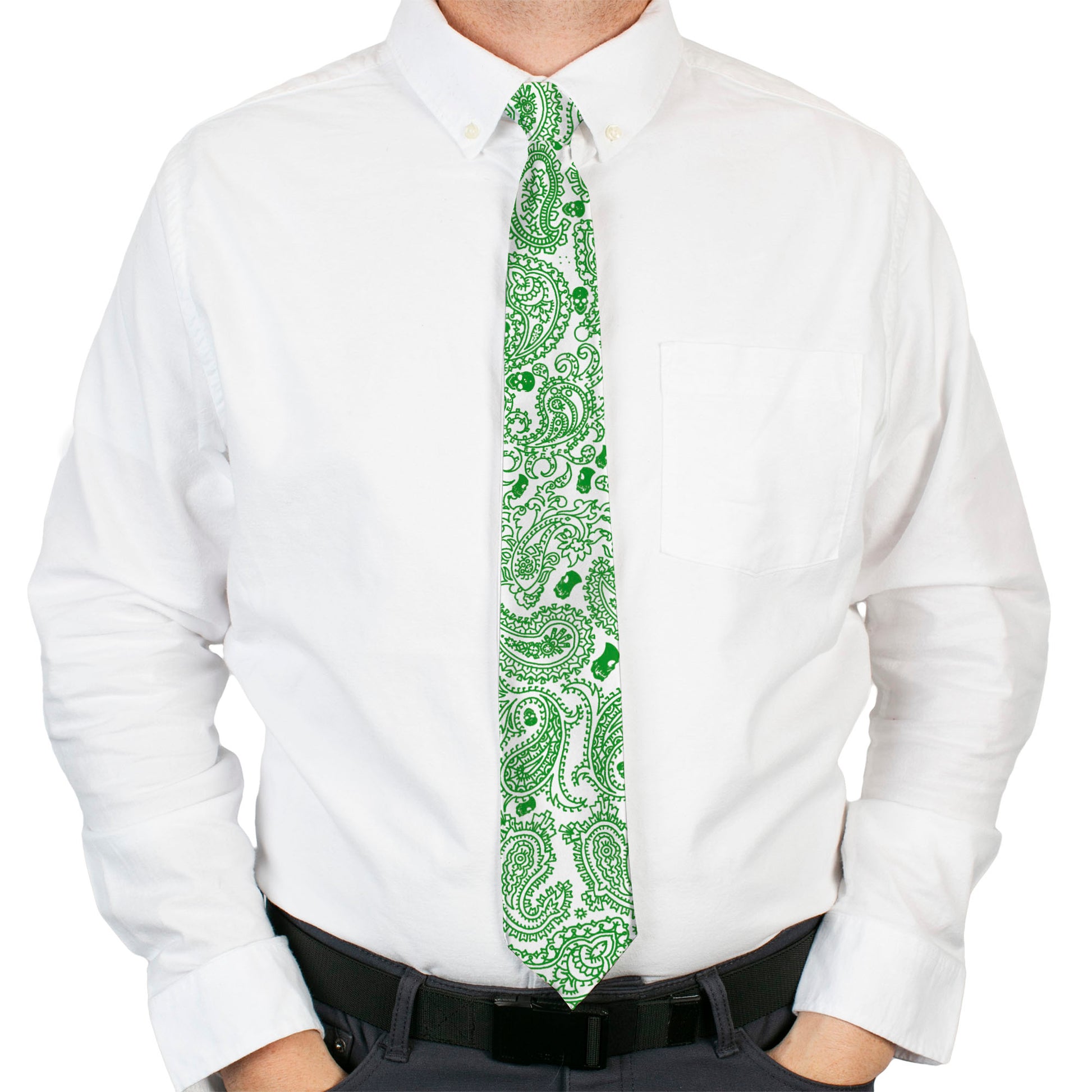 Buckle-Down Necktie - Bandana/Skulls White/Irish Green Neckties Buckle-Down