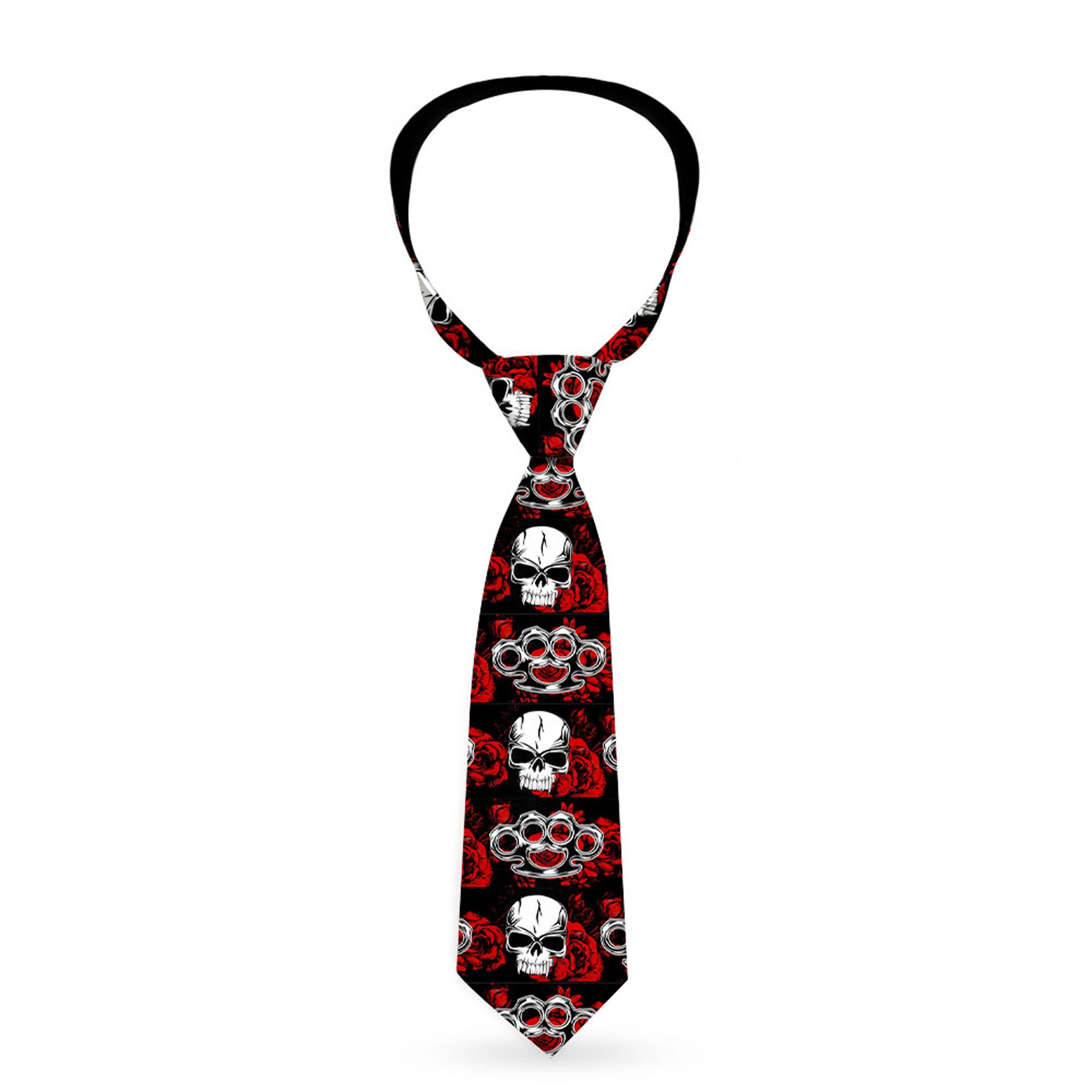 Buckle-Down Necktie - Brass Knuckles/Skulls/Roses Black/Red/White Neckties Buckle-Down