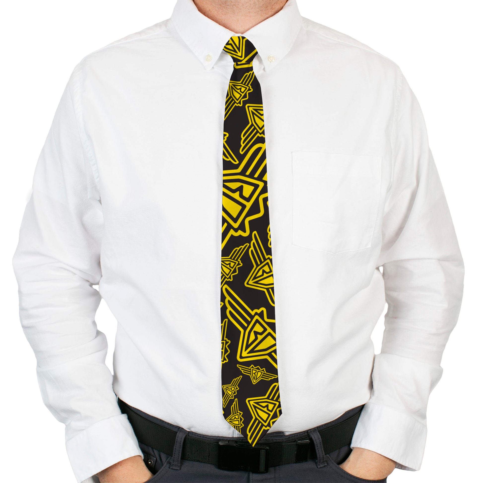 Buckle-Down Necktie - BD Logo Scattered Black/Yellow Neckties Buckle-Down