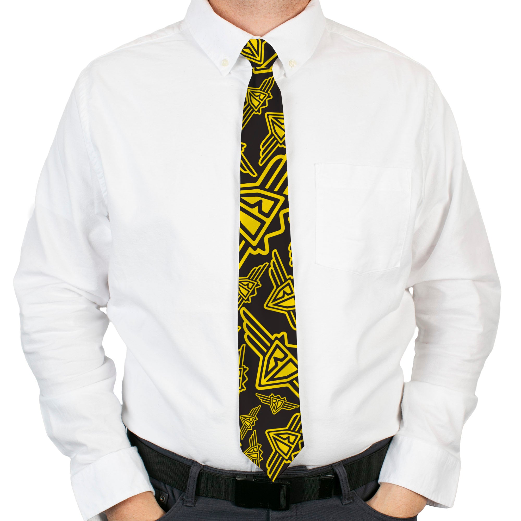 Buckle-Down Necktie - BD Logo Scattered Black/Yellow Neckties Buckle-Down