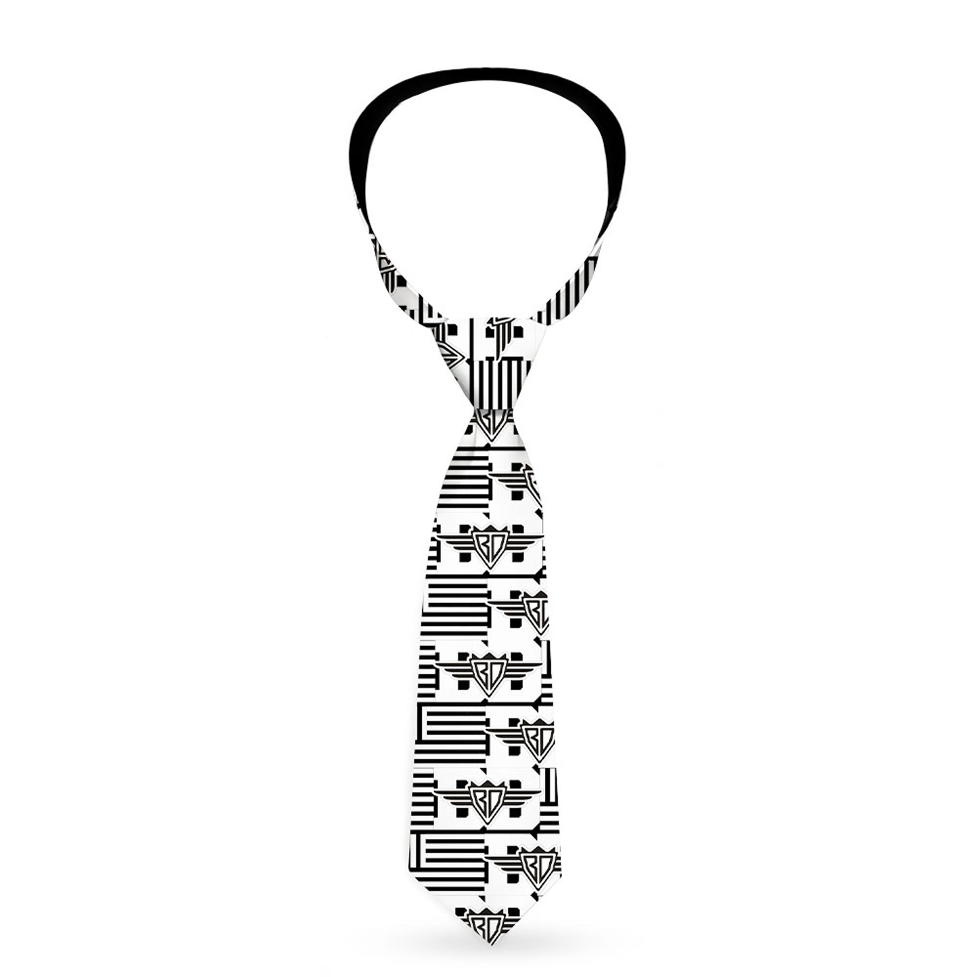 Buckle-Down Necktie - BD Logo/American Stripe Flag White/Black Neckties Buckle-Down