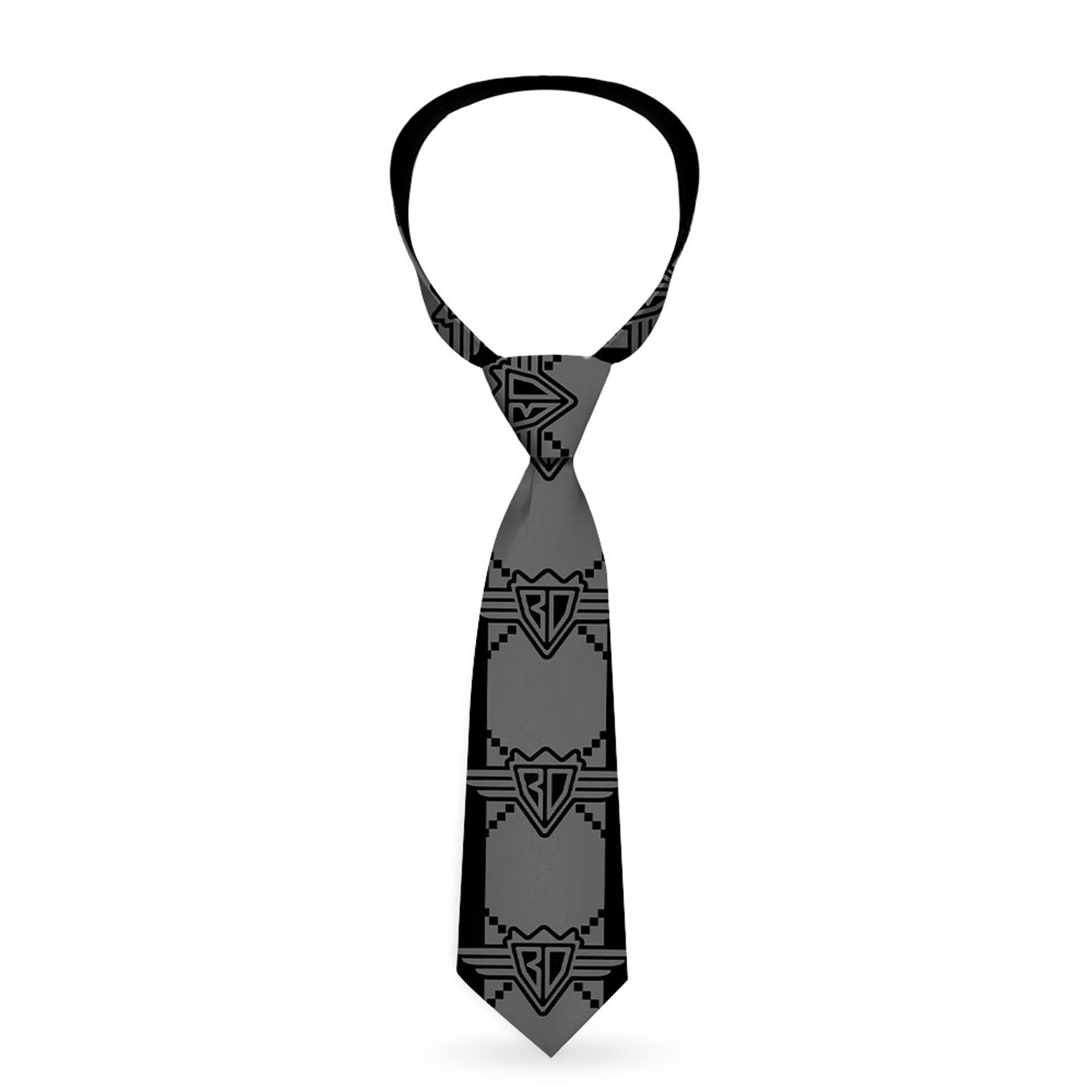 Buckle-Down Necktie - BD Monogram2 Gray/Black Neckties Buckle-Down