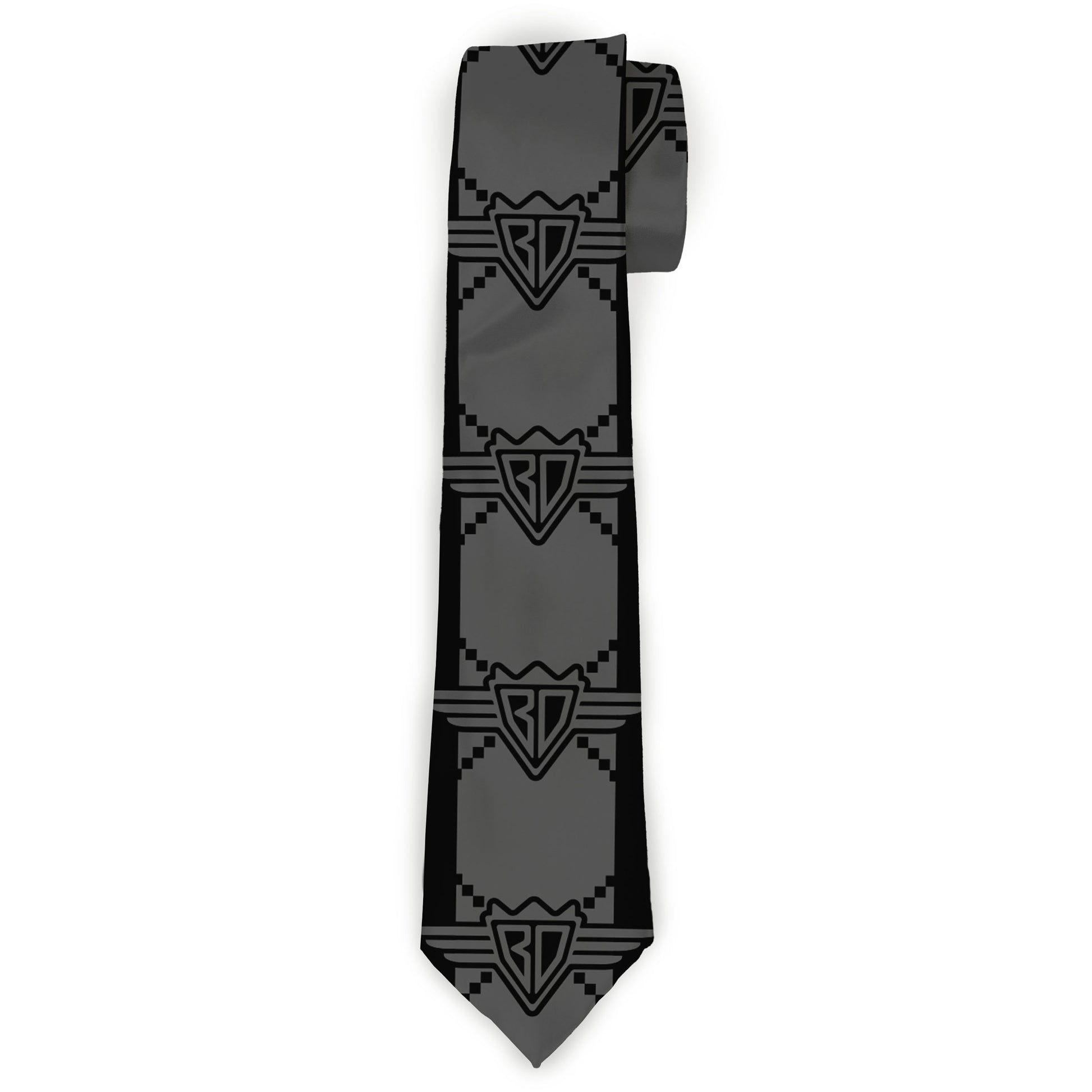 Buckle-Down Necktie - BD Monogram2 Gray/Black Neckties Buckle-Down