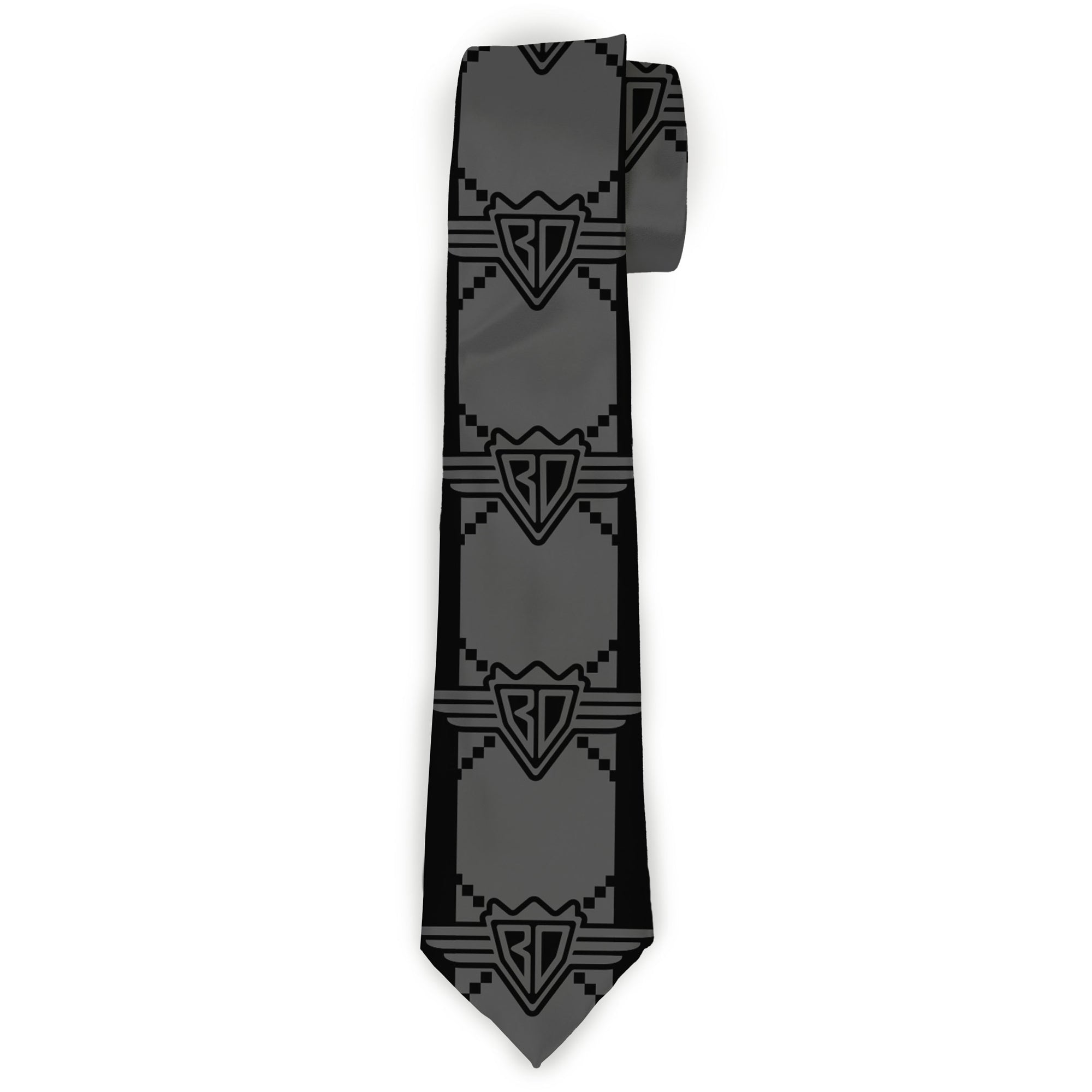 Buckle-Down Necktie - BD Monogram2 Gray/Black Neckties Buckle-Down