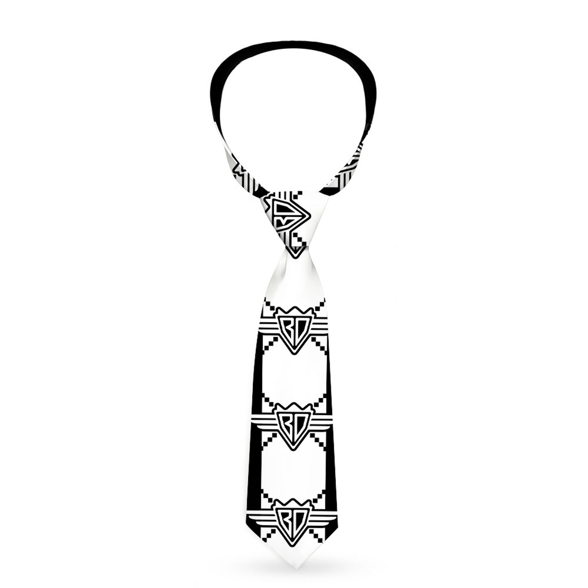 Buckle-Down Necktie - BD Monogram2 White/Black Neckties Buckle-Down