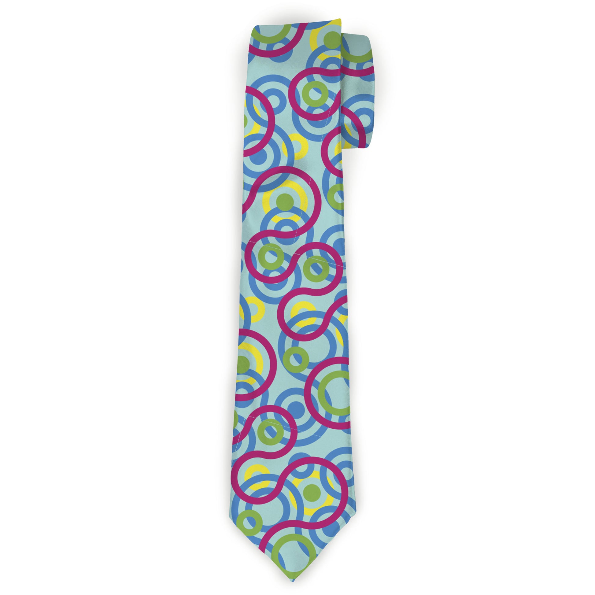 Buckle-Down Necktie - Bullseye Stacked Swirl Blues/Green/Yellow/Pink Neckties Buckle-Down