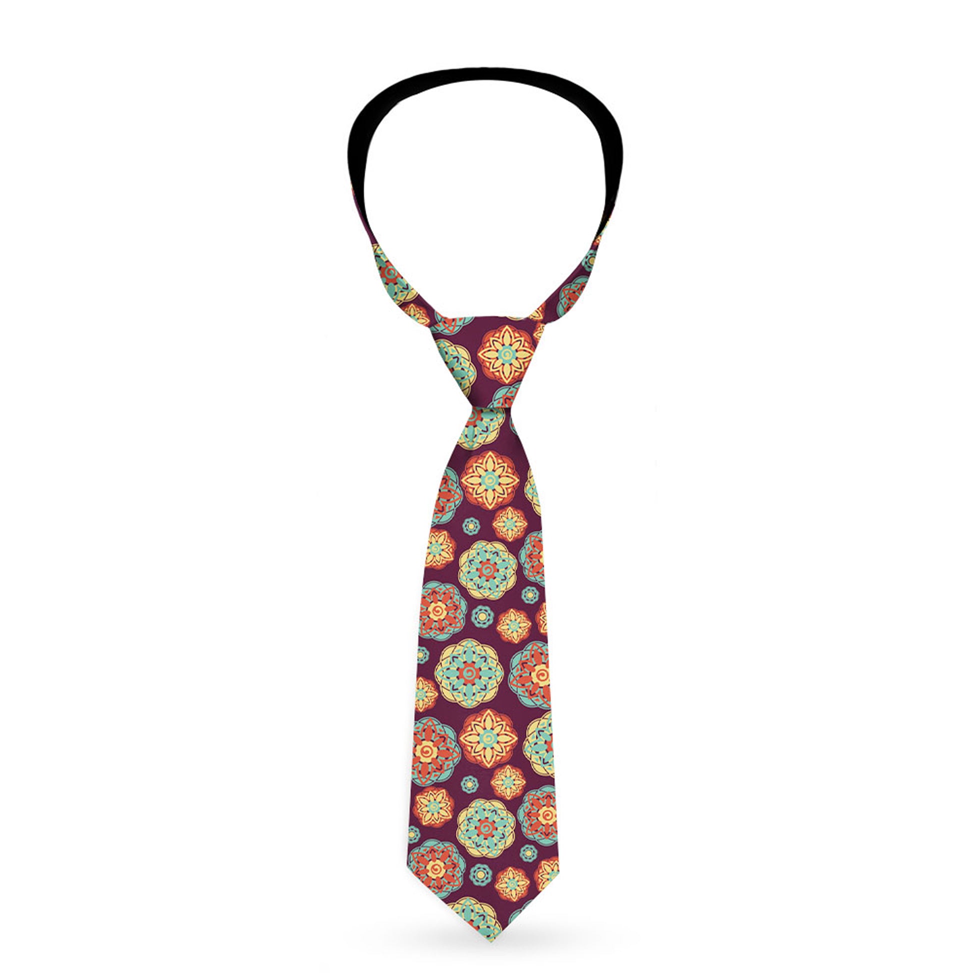 Buckle-Down Necktie - Boho Mandala Burgundy/Yellow/Turquoise/Orange Neckties Buckle-Down