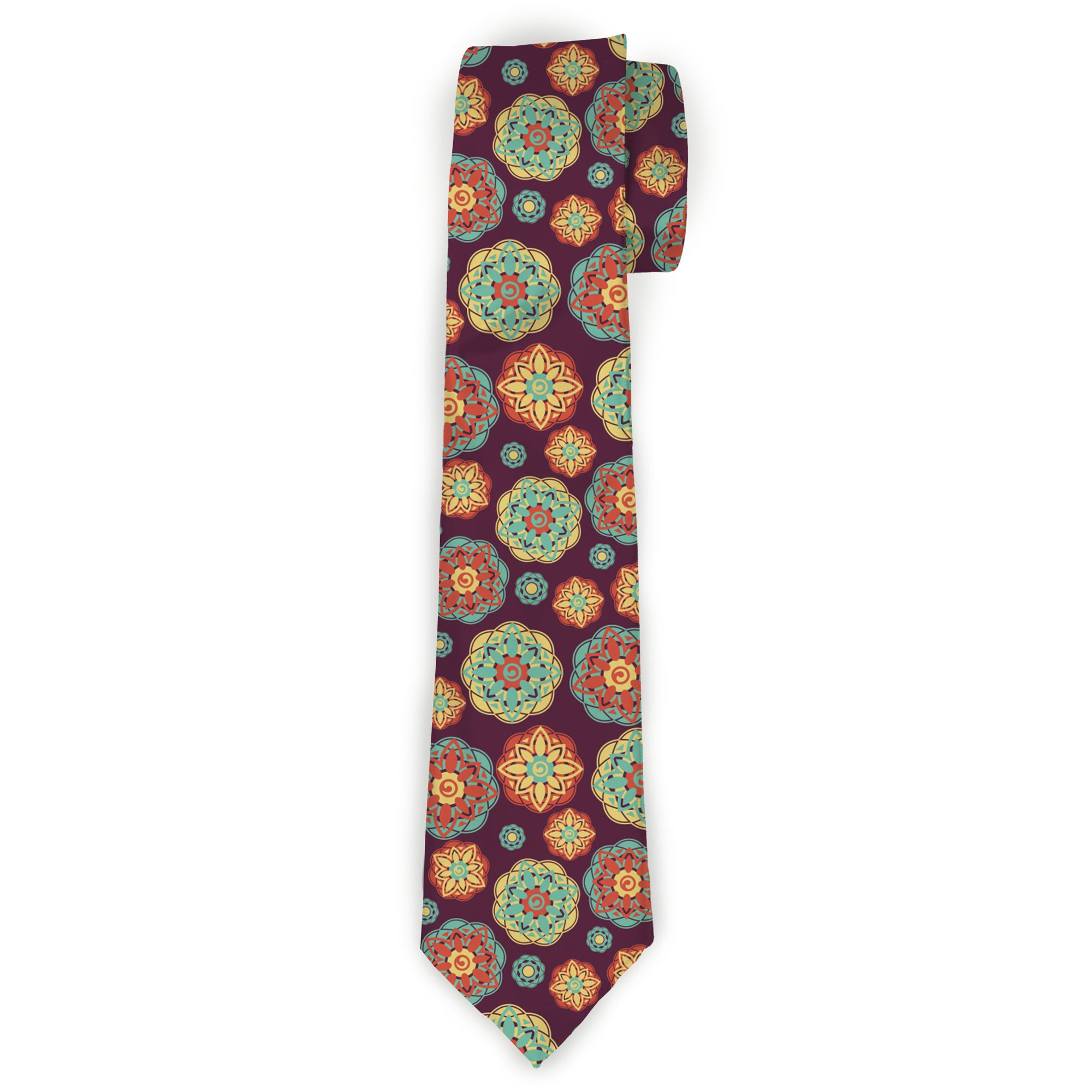 Buckle-Down Necktie - Boho Mandala Burgundy/Yellow/Turquoise/Orange Neckties Buckle-Down