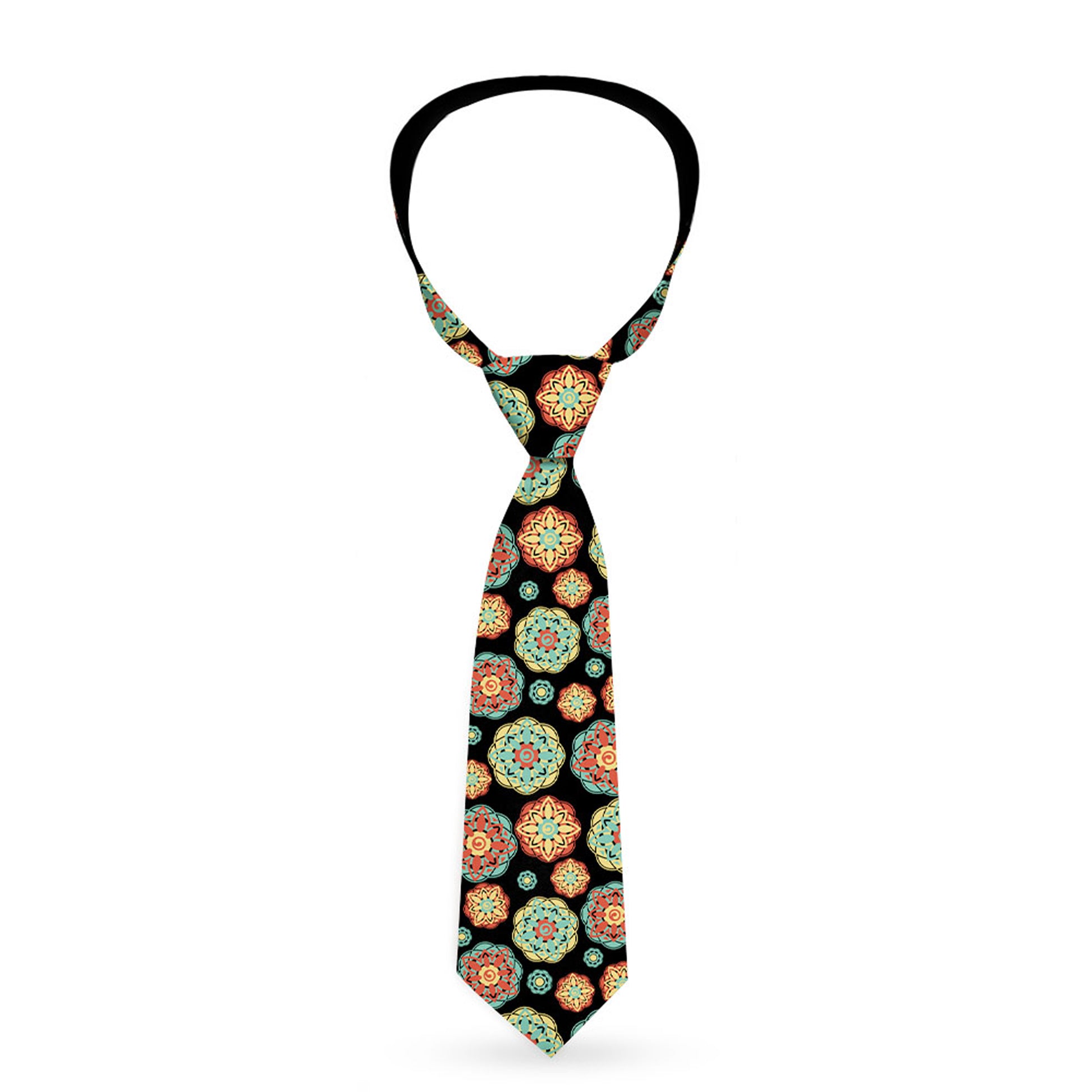 Buckle-Down Necktie - Boho Mandala Black/Yellow/Turquoise/Orange Neckties Buckle-Down