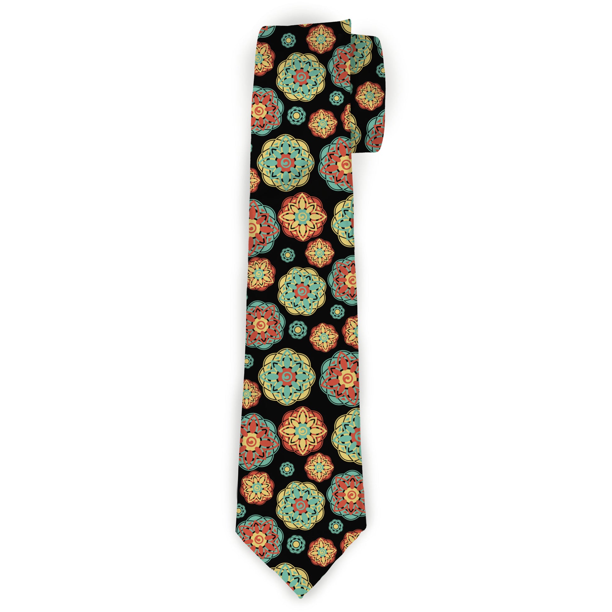 Buckle-Down Necktie - Boho Mandala Black/Yellow/Turquoise/Orange Neckties Buckle-Down