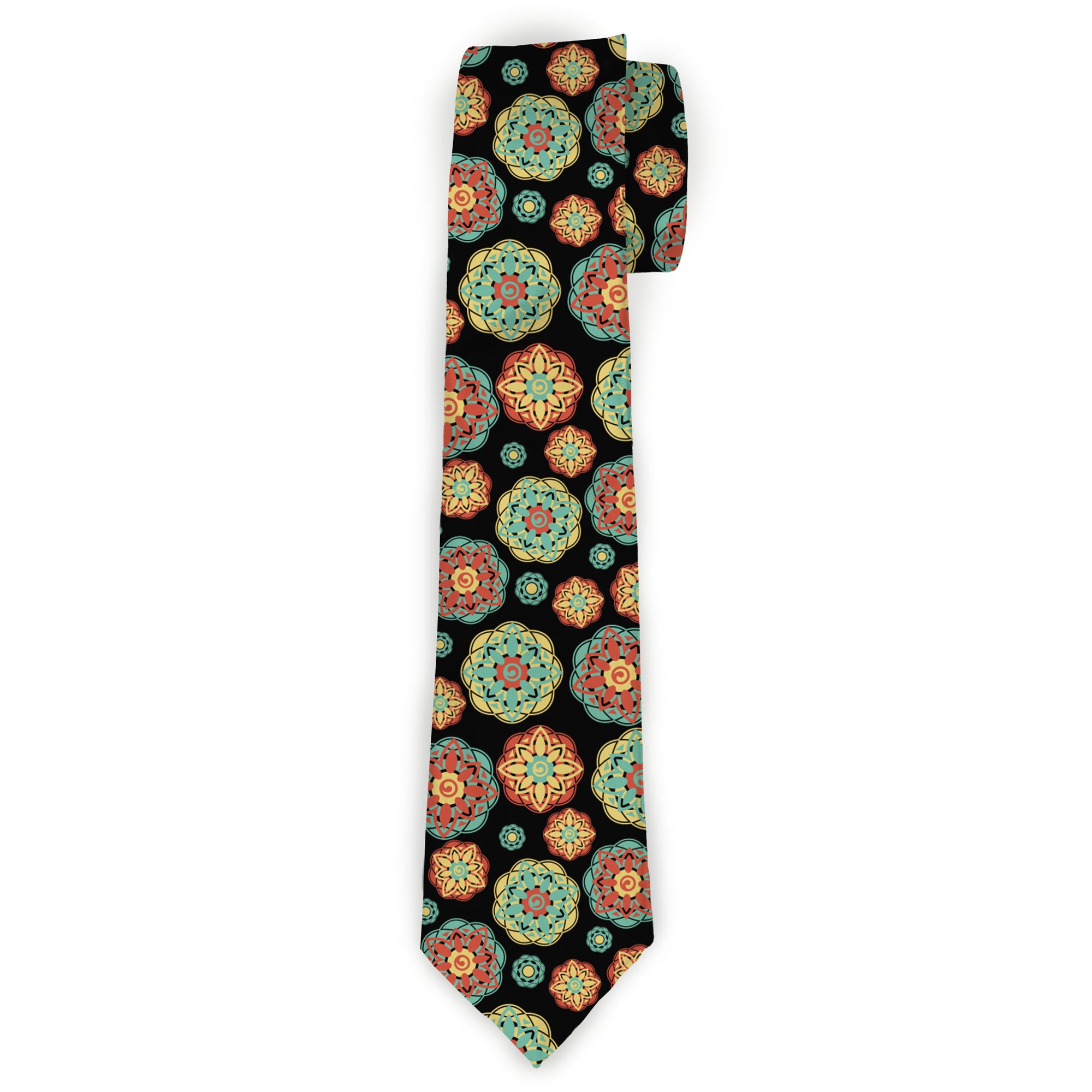 Buckle-Down Necktie - Boho Mandala Black/Yellow/Turquoise/Orange Neckties Buckle-Down