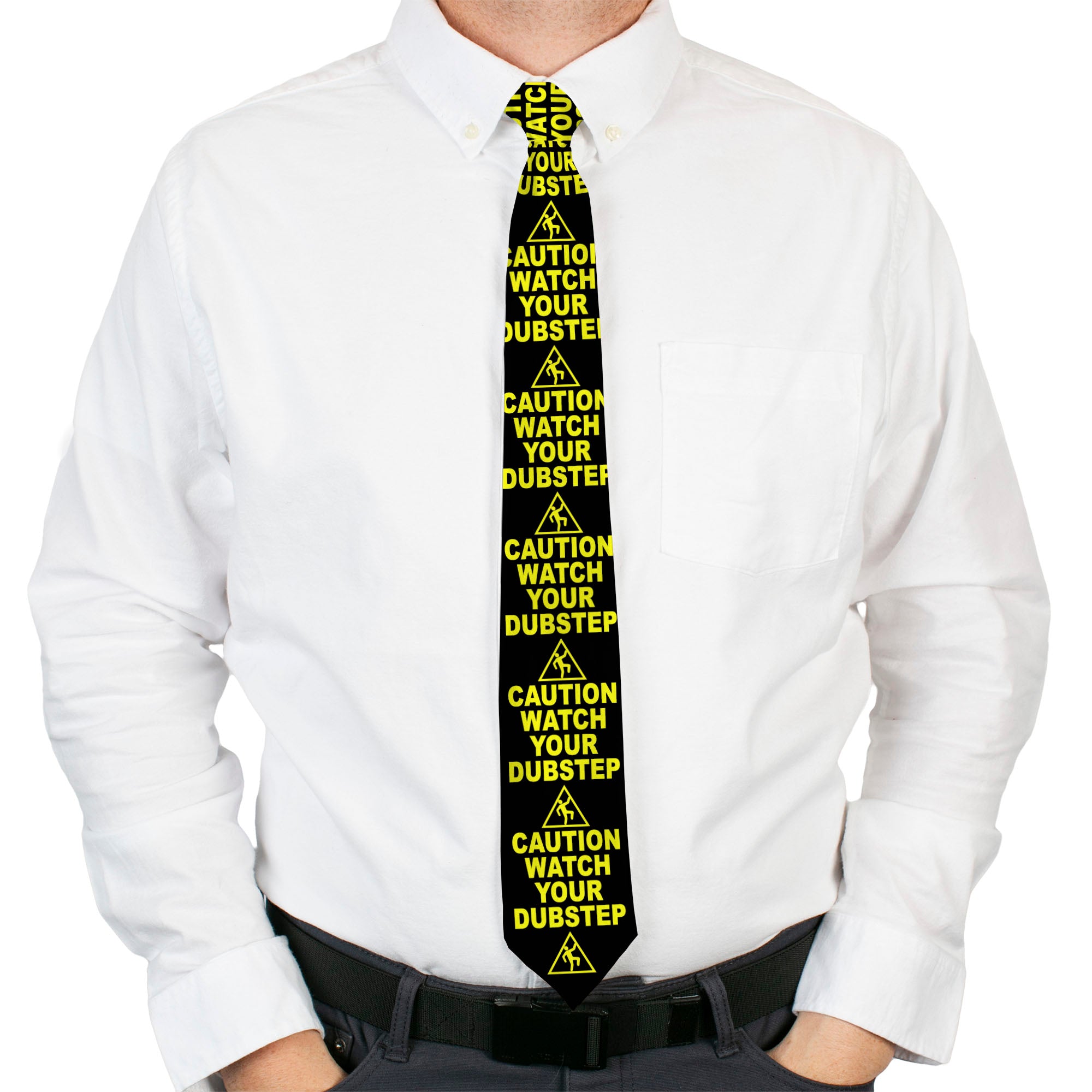 Buckle-Down Necktie - CAUTION WATCH YOUR DUBSTEP Black/Yellow Neckties Buckle-Down