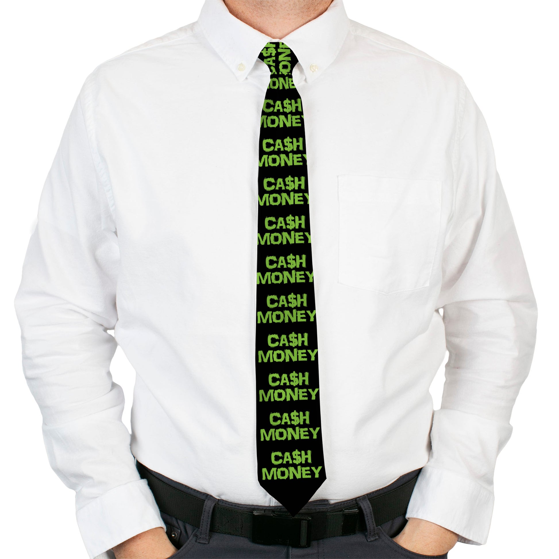 Buckle-Down Necktie - CA$H MONEY Black/Green Neckties Buckle-Down