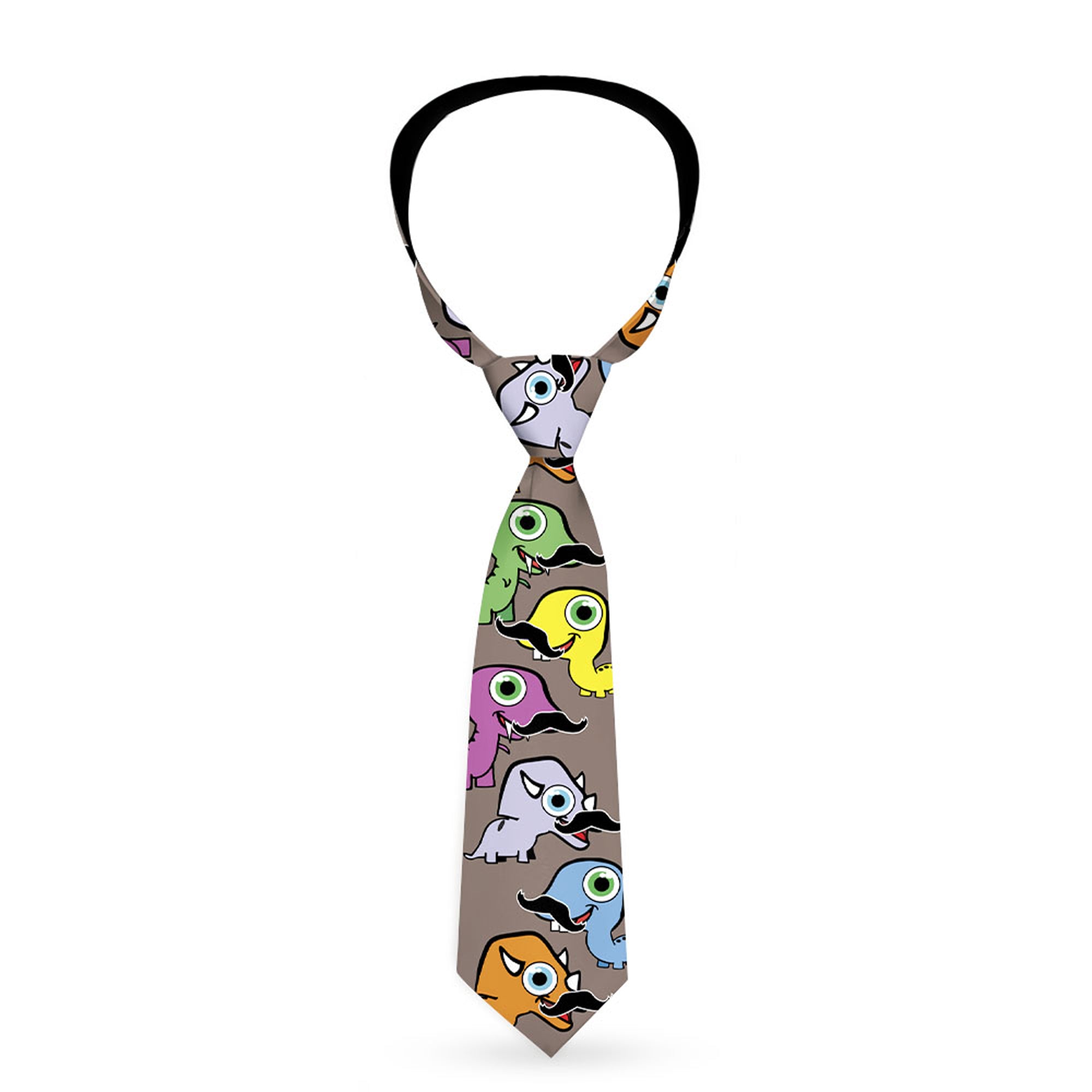 Buckle-Down Necktie - Cute Dinosaurs w/Mustaches Gray Neckties Buckle-Down
