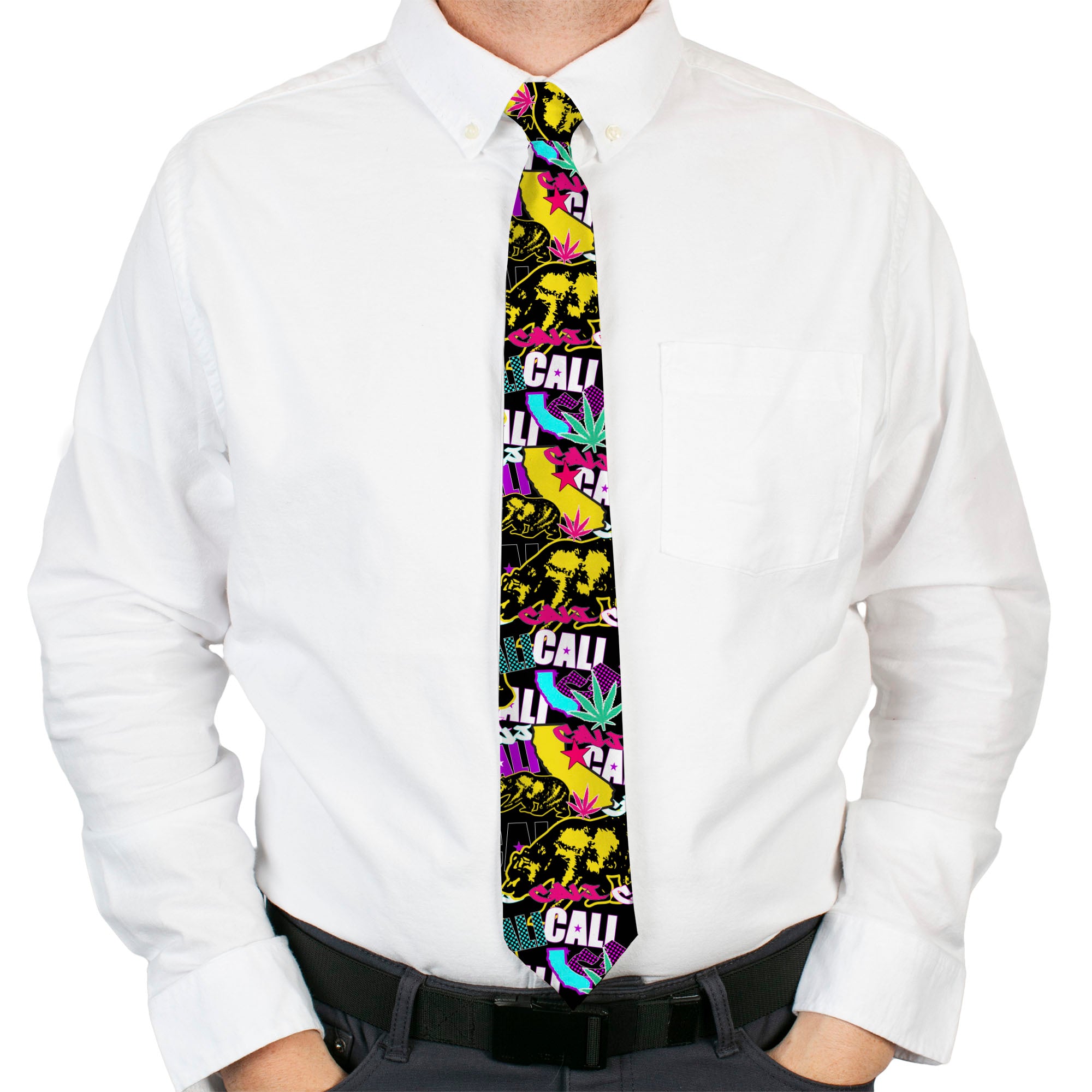 Buckle-Down Necktie - Cali Bear/CALI Graffitti/Pot Leaves Black/Multi Color Neckties Buckle-Down