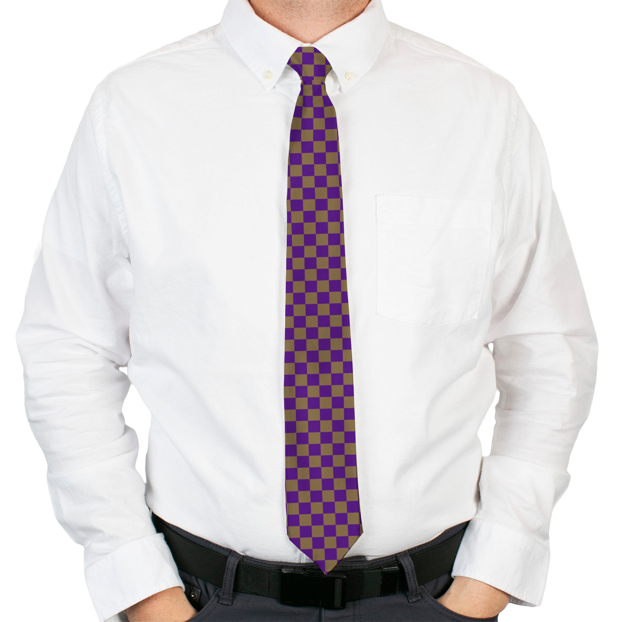 Buckle-Down Necktie - Checker Purple/Gold Neckties Buckle-Down