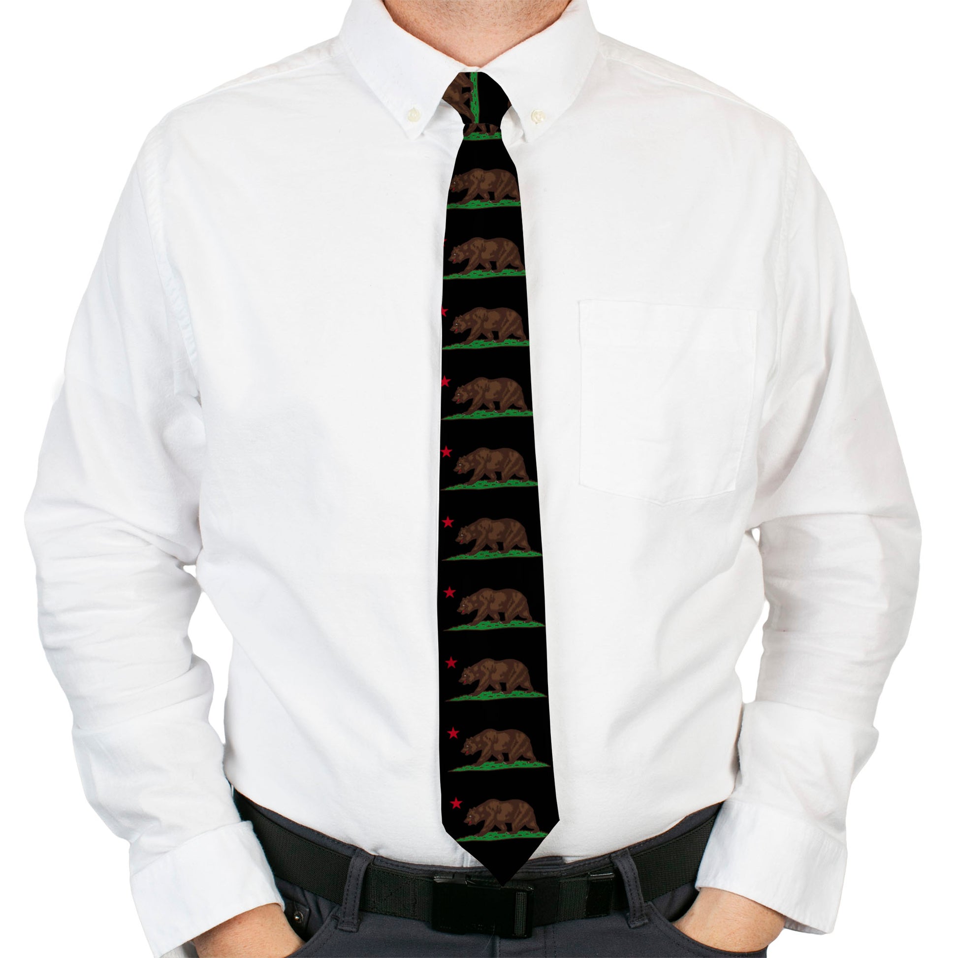 Buckle-Down Necktie - California Flag Bear Black Neckties Buckle-Down