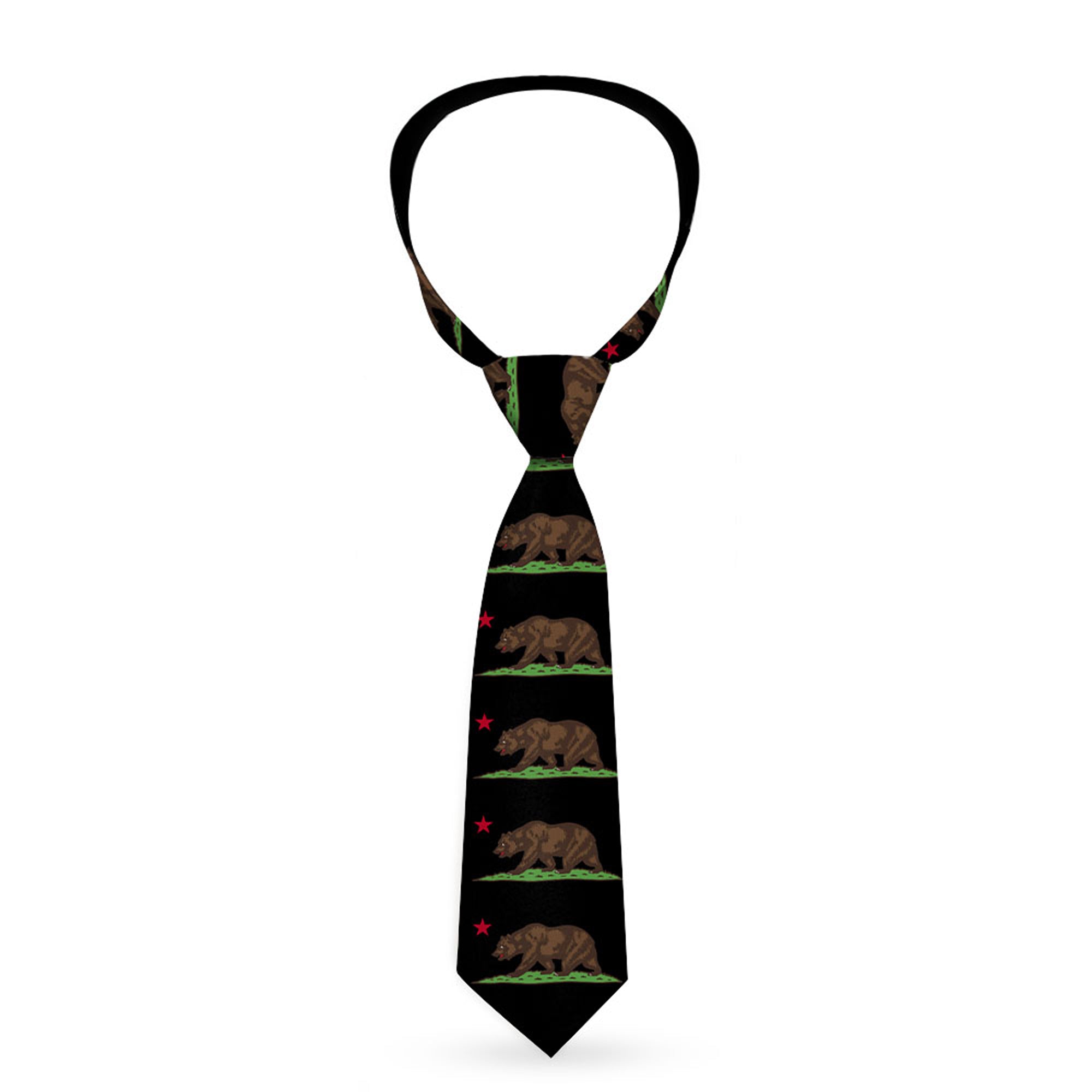 Buckle-Down Necktie - California Flag Bear Black Neckties Buckle-Down