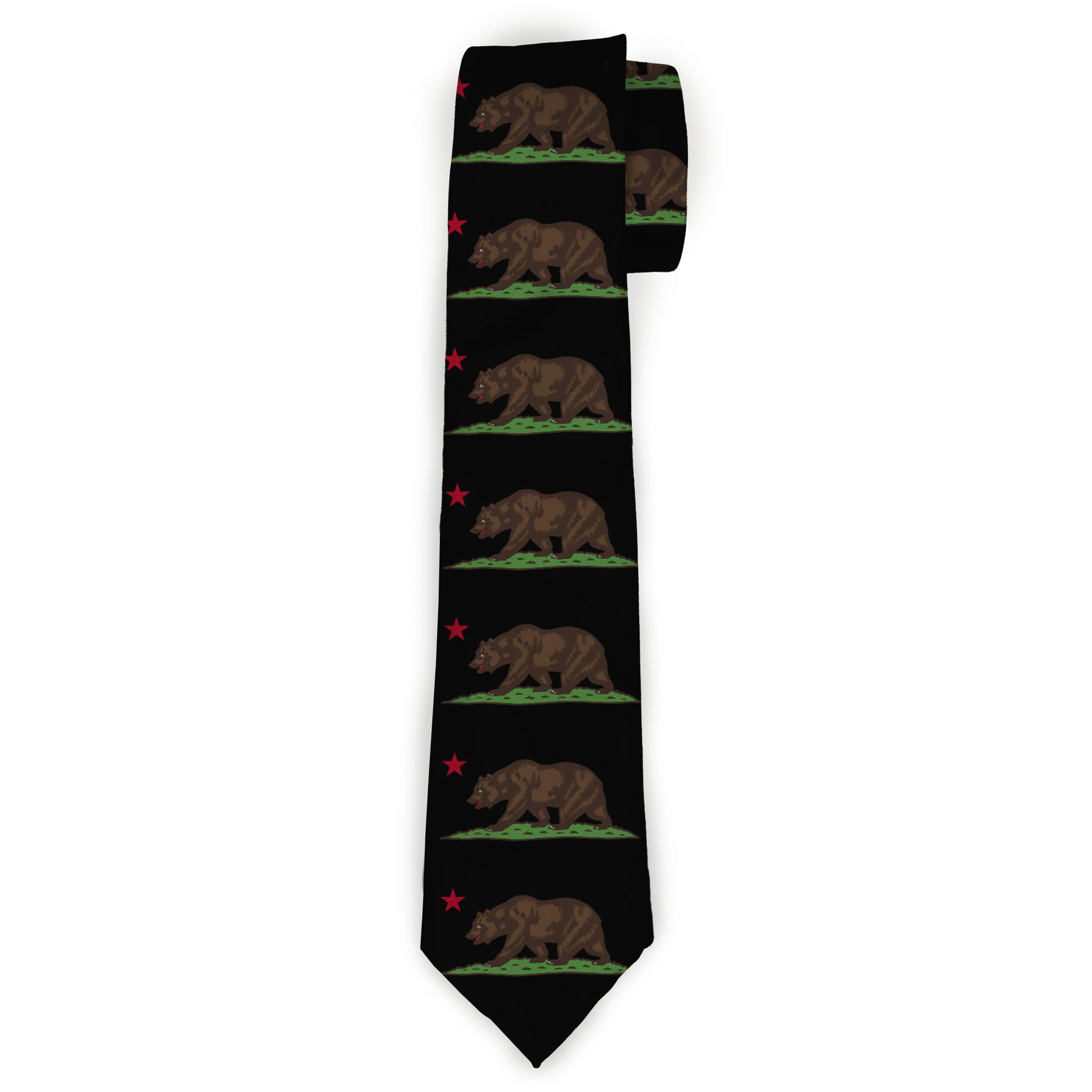 Buckle-Down Necktie - California Flag Bear Black Neckties Buckle-Down