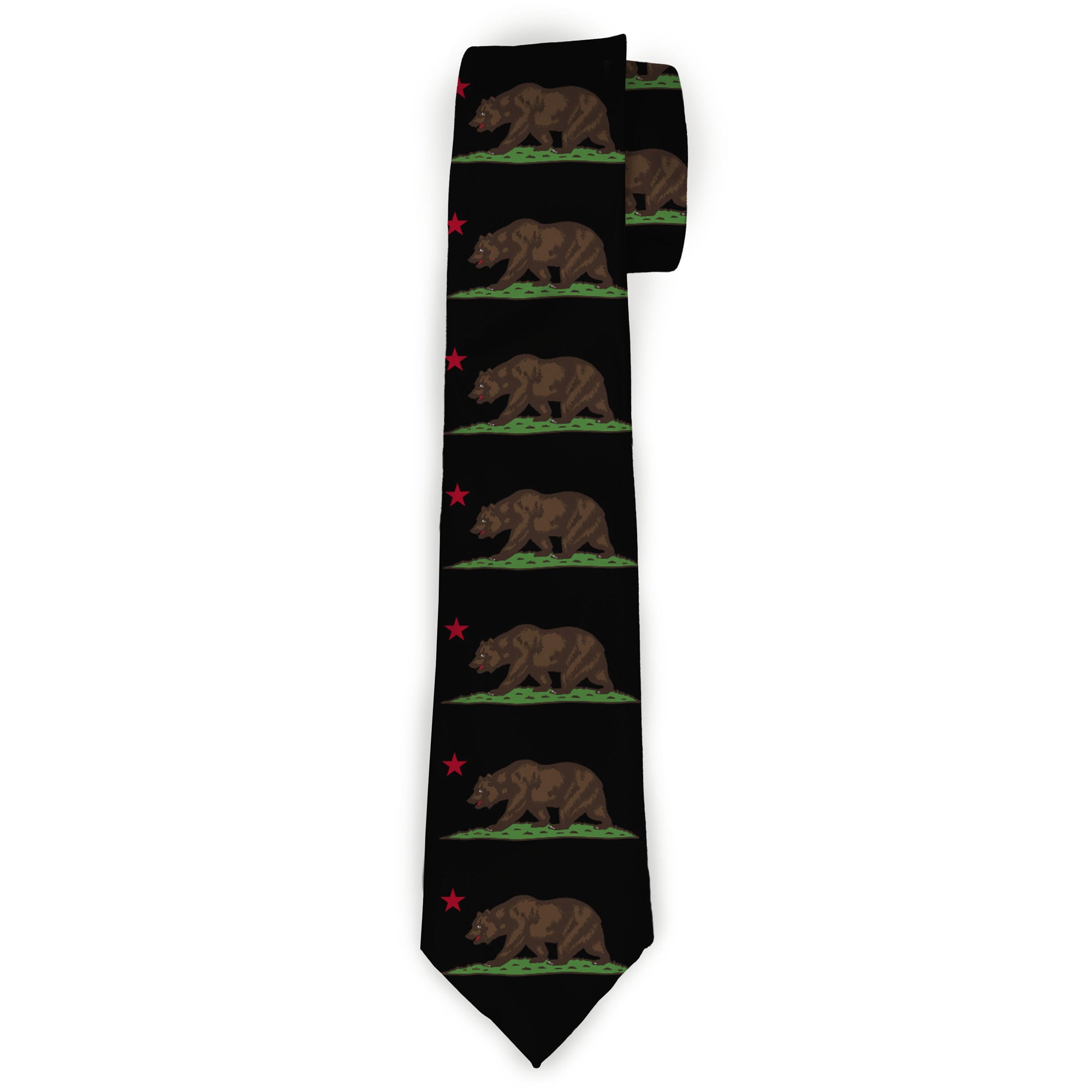 Buckle-Down Necktie - California Flag Bear Black Neckties Buckle-Down