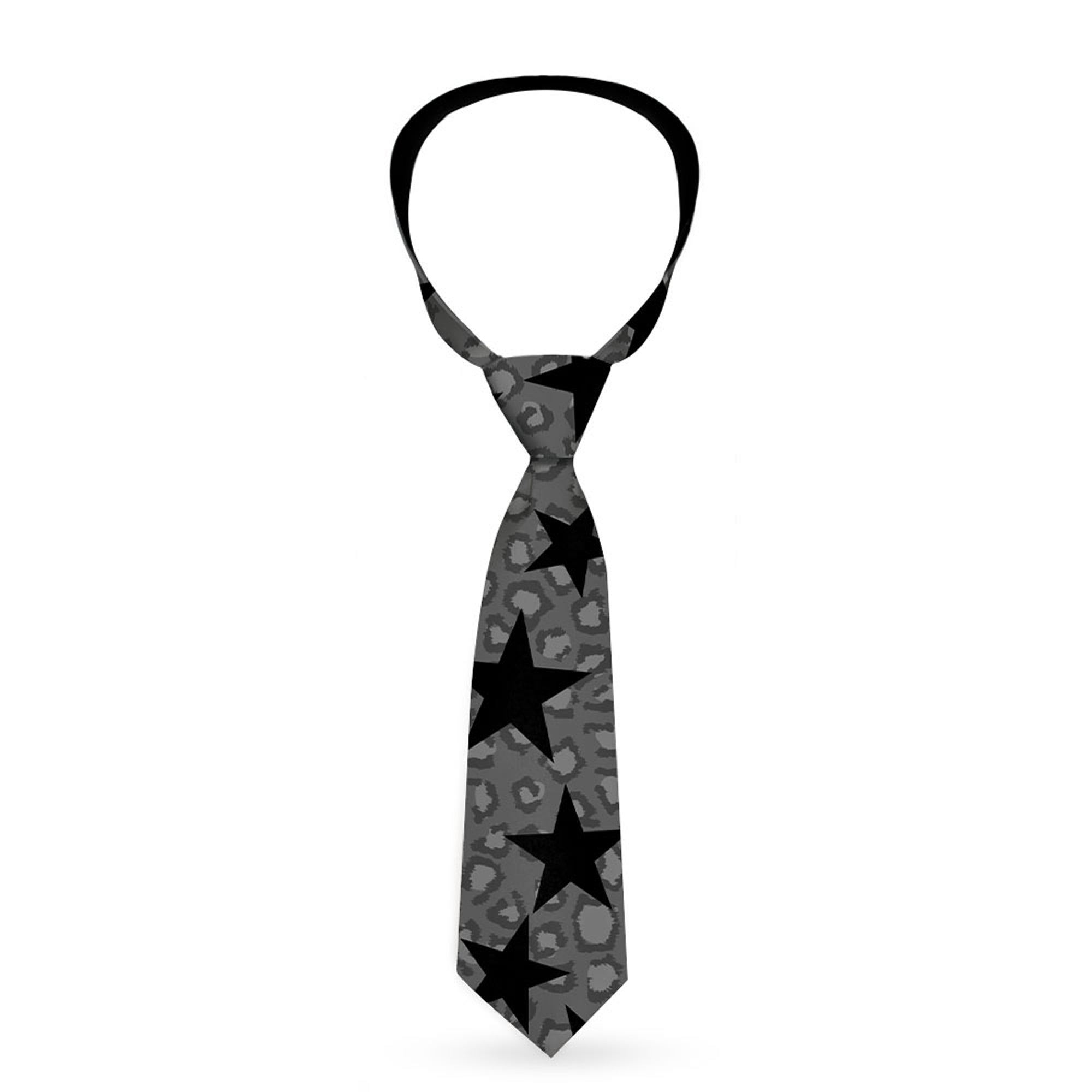 Buckle-Down Necktie - Cheetah/Stars Gray/Black Neckties Buckle-Down