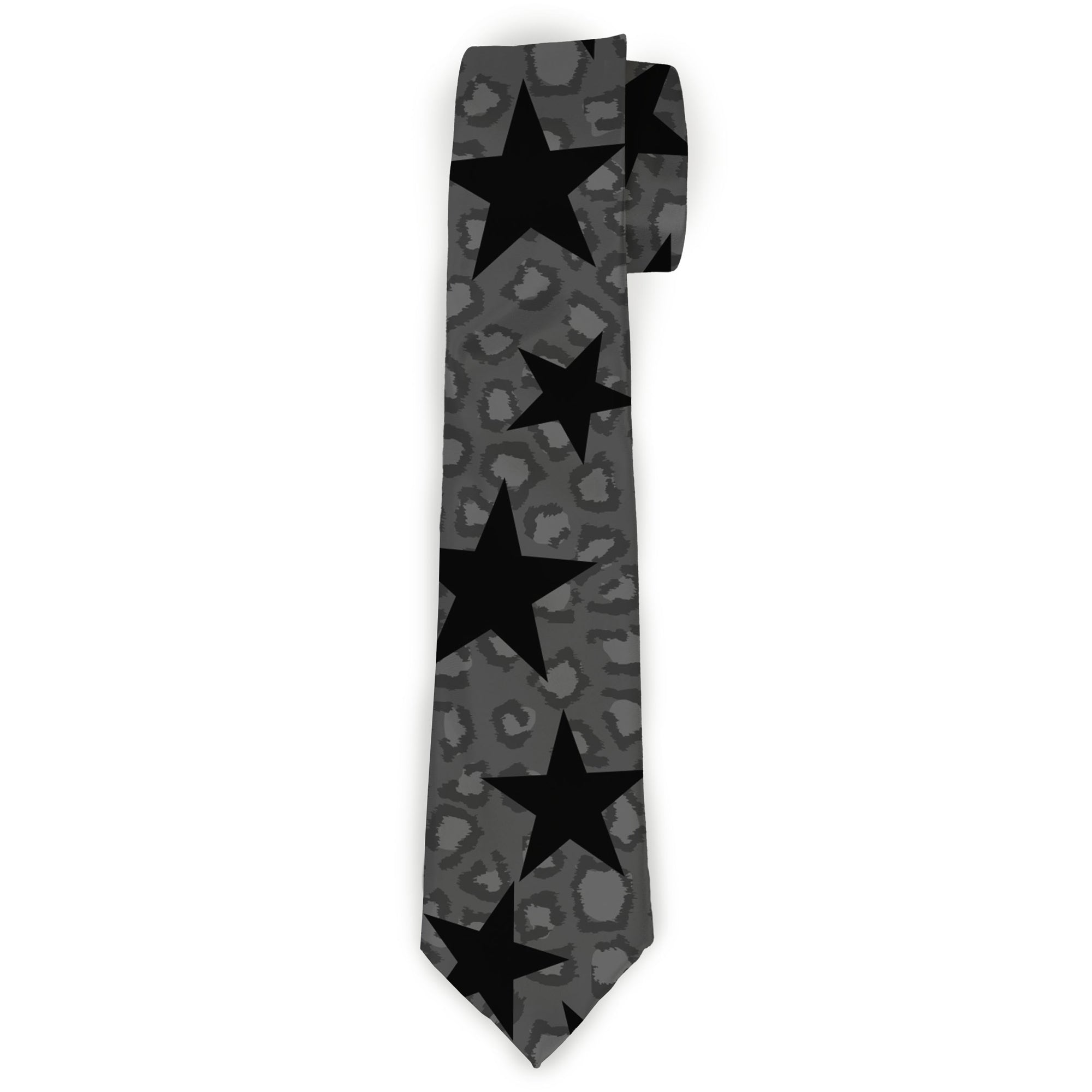 Buckle-Down Necktie - Cheetah/Stars Gray/Black Neckties Buckle-Down