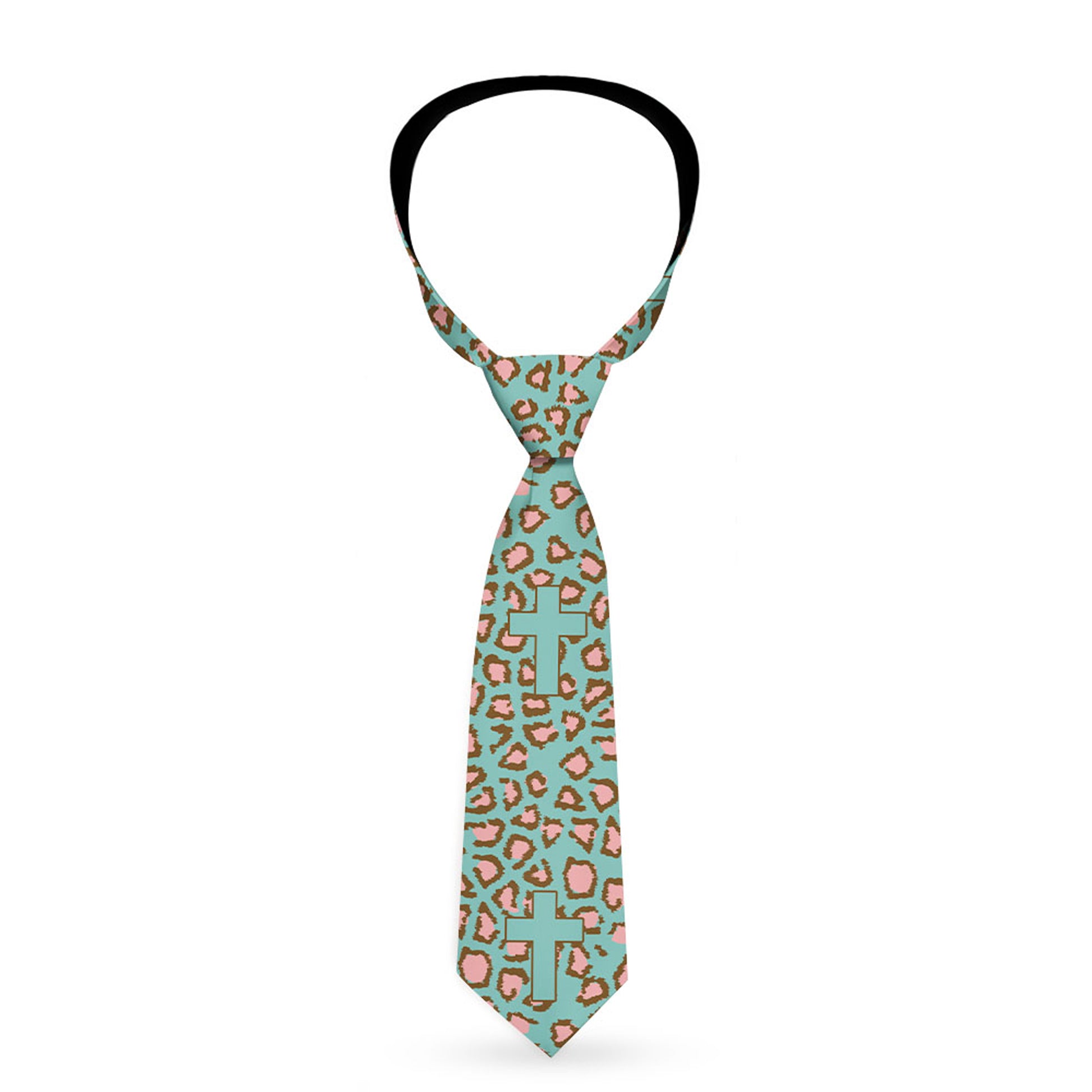 Buckle-Down Necktie - Cross Repeat Leopard Turquoise/Pink Neckties Buckle-Down