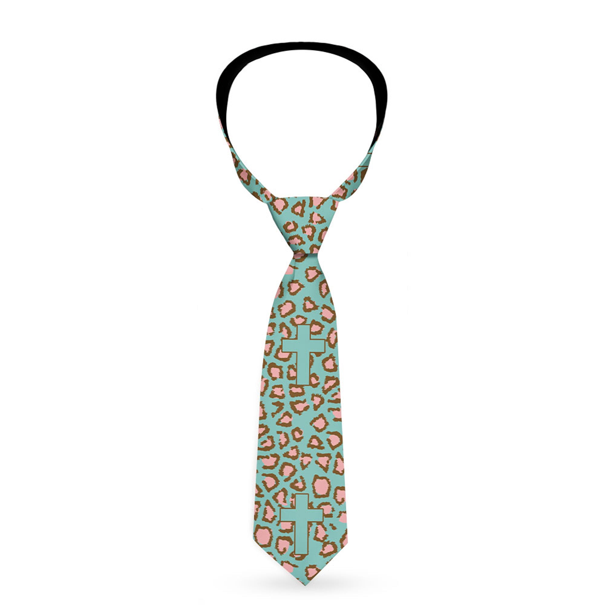 Buckle-Down Necktie - Cross Repeat Leopard Turquoise/Pink Neckties Buckle-Down