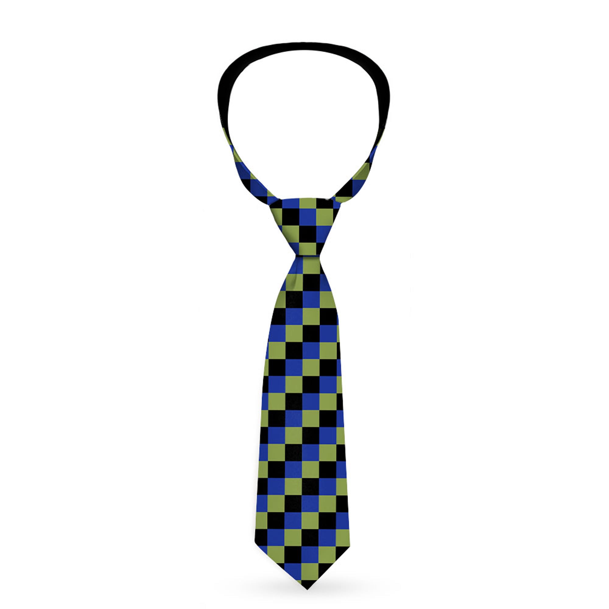 Buckle-Down Necktie - Checker Trio Green/Black/Blue Neckties Buckle-Down