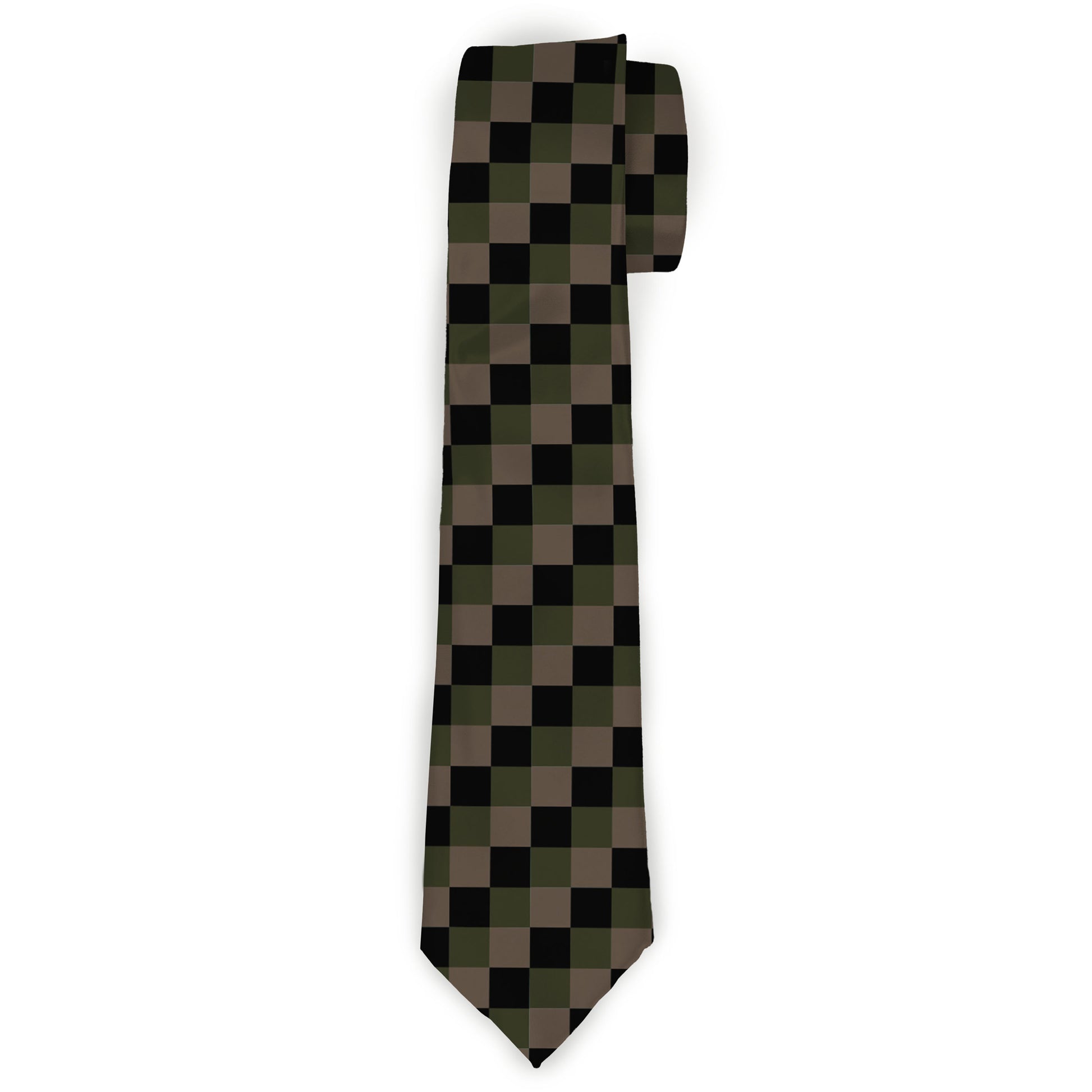 Buckle-Down Necktie - Checker Trio Tan/Black/Olive Neckties Buckle-Down