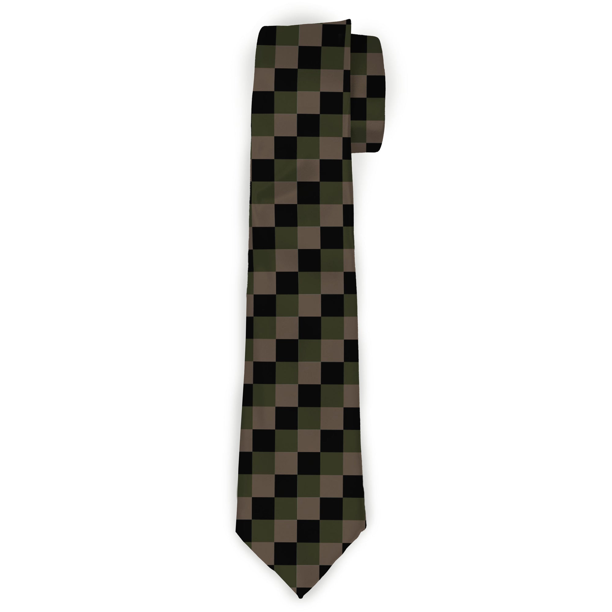 Buckle-Down Necktie - Checker Trio Tan/Black/Olive Neckties Buckle-Down
