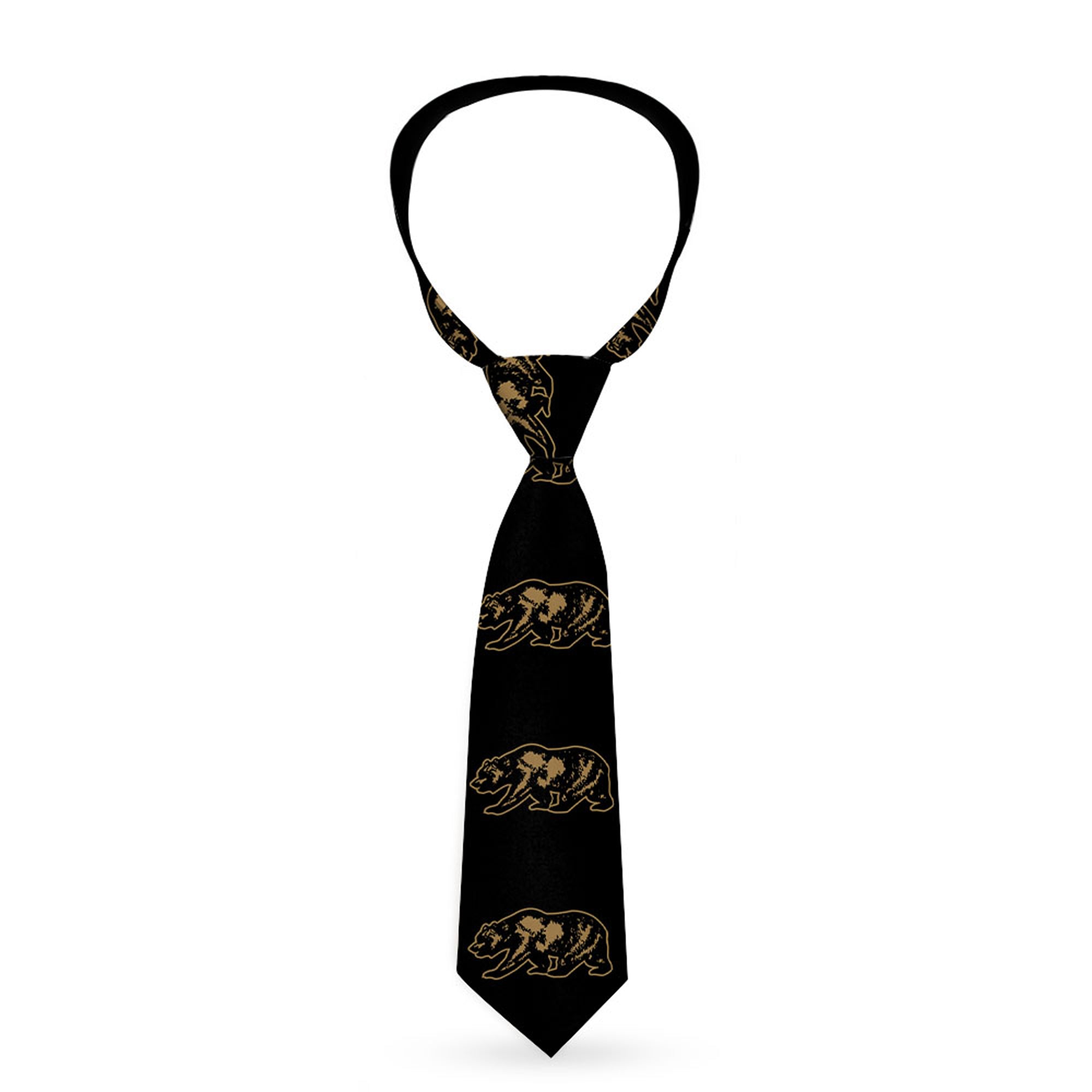 Buckle-Down Necktie - California Grizzly Bear Outline Black/Brown Neckties Buckle-Down