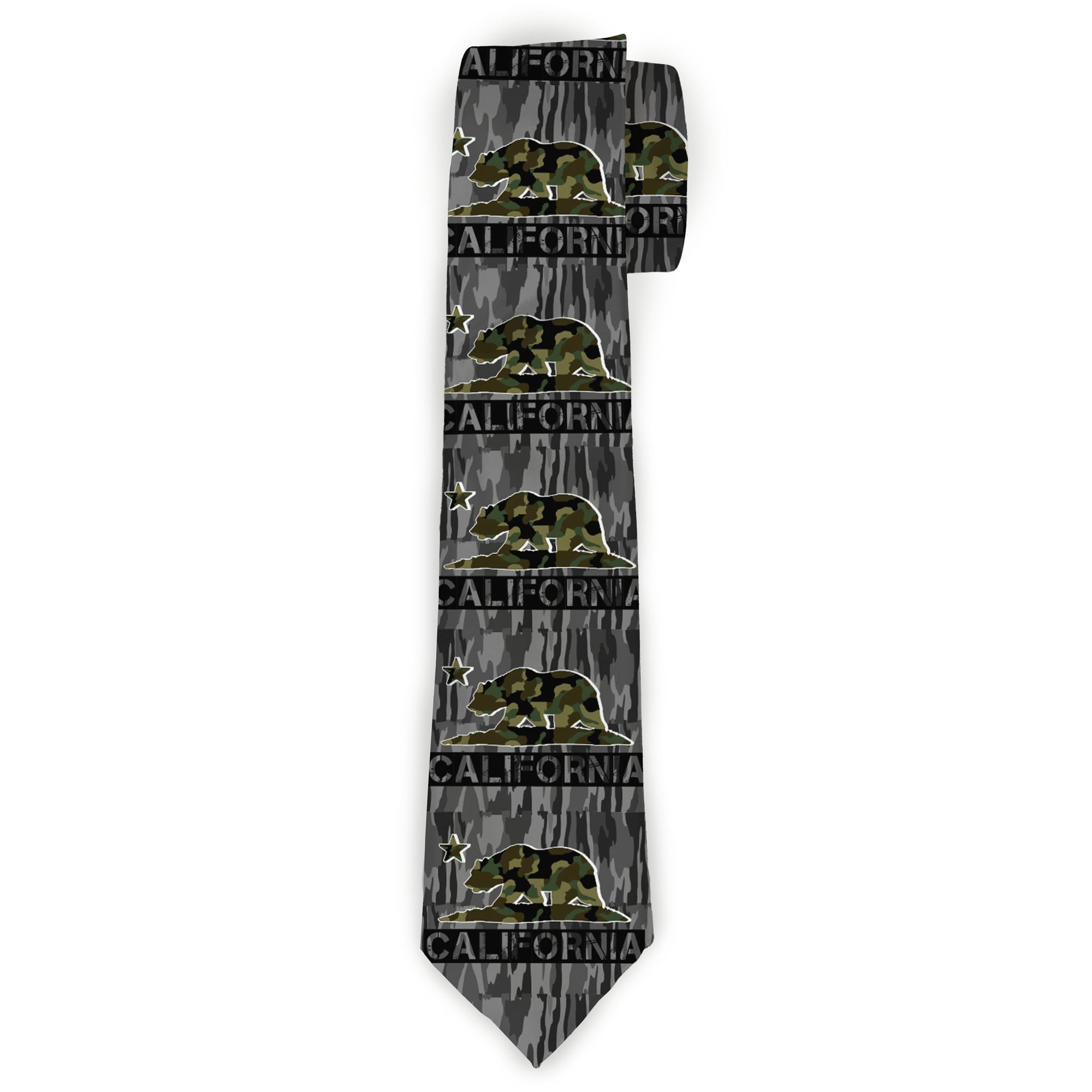 Buckle-Down Necktie - CALIFORNIA/Flag Bear Black/Camo Gray/Camo Olive Neckties Buckle-Down