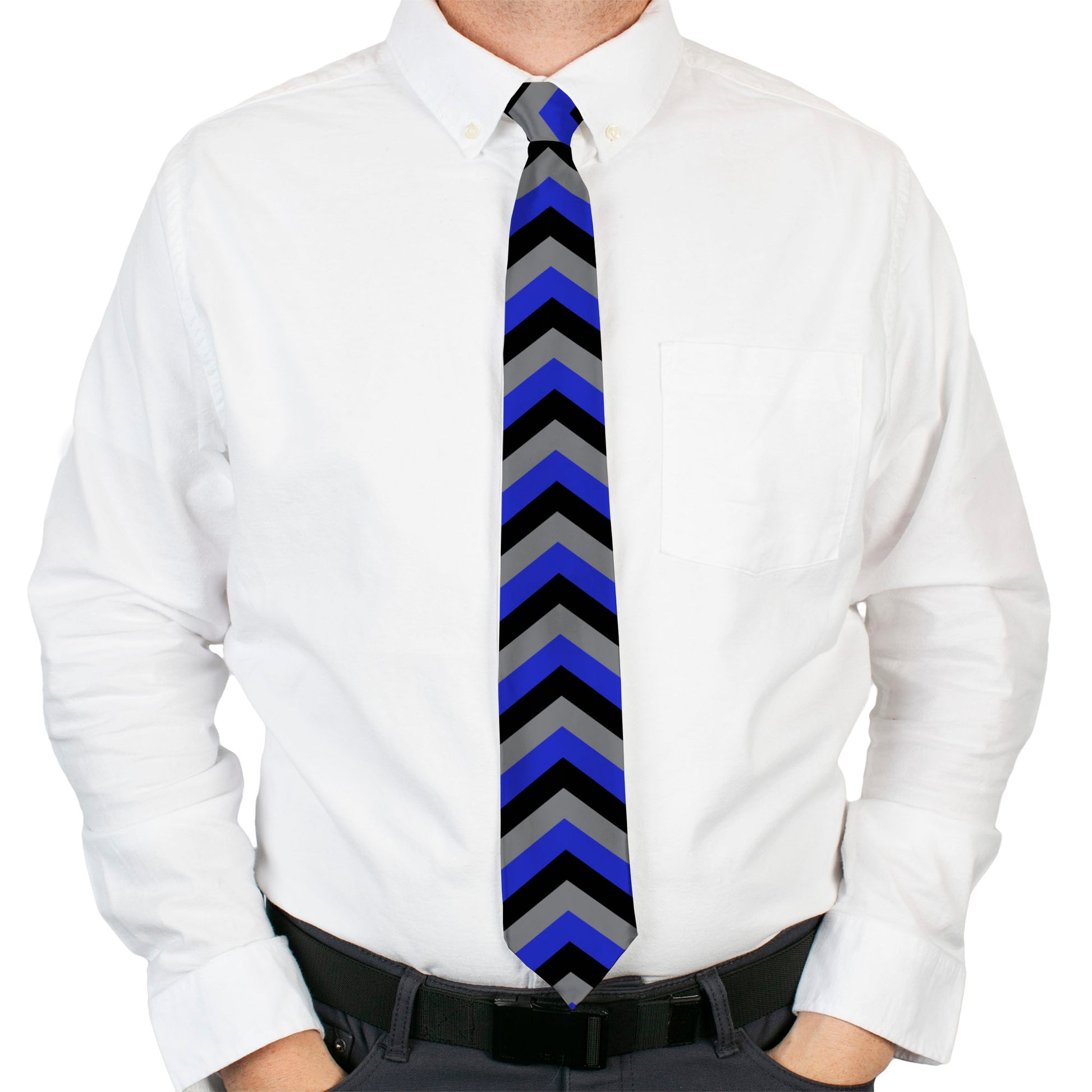 Buckle-Down Necktie - Chevron Blue/Black/Gray Neckties Buckle-Down