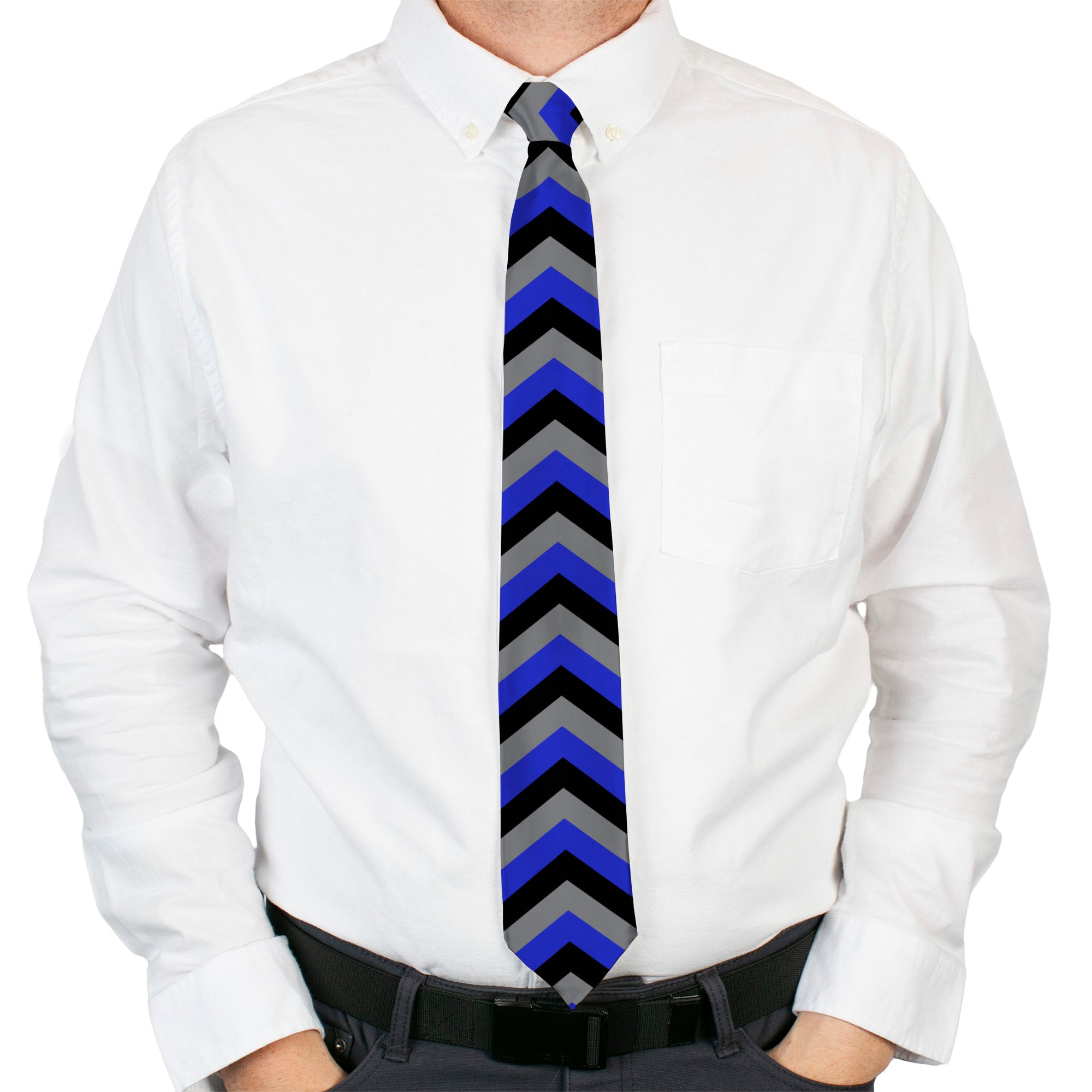 Buckle-Down Necktie - Chevron Blue/Black/Gray Neckties Buckle-Down