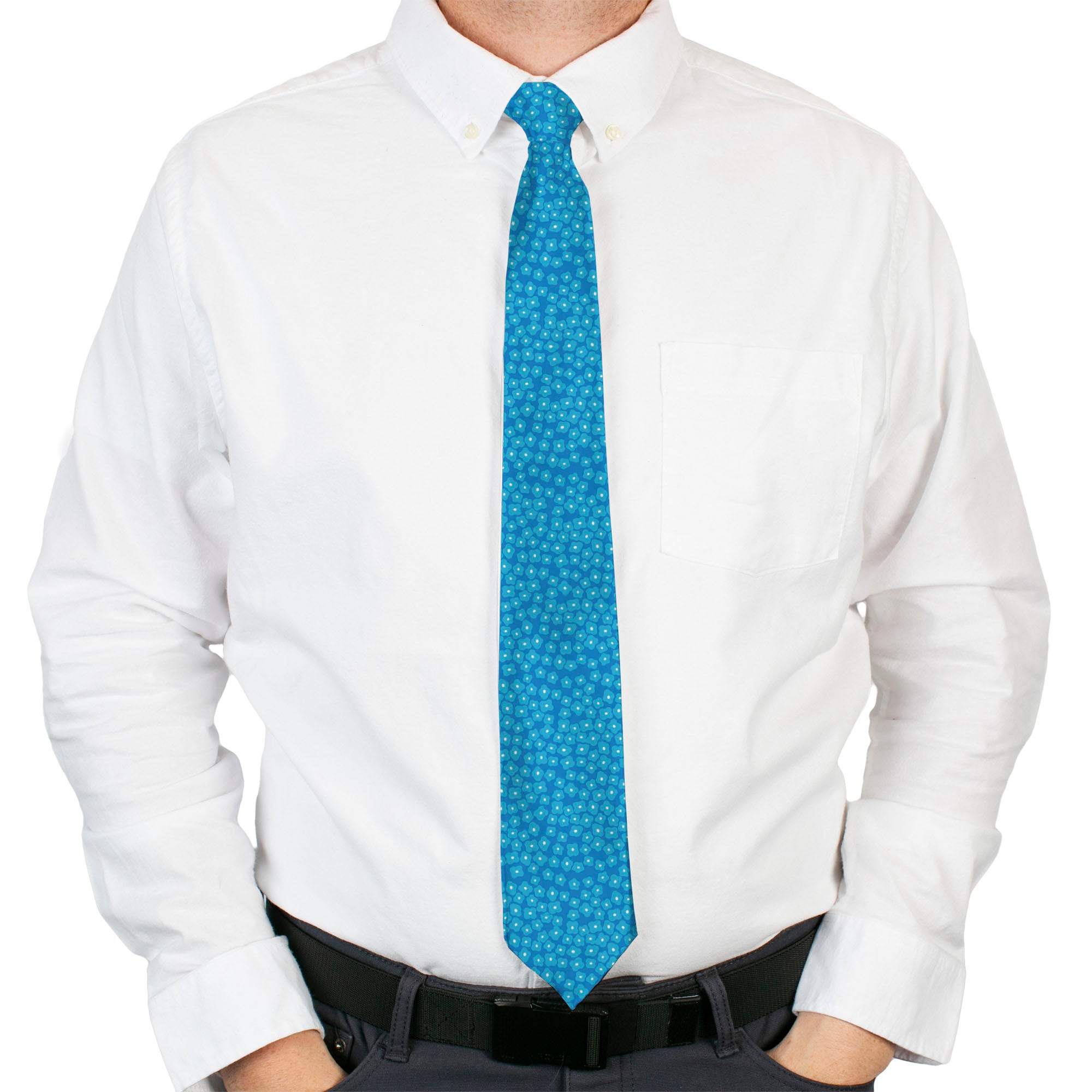 Buckle-Down Necktie - Ditsy Floral Blue/Light Blue/White Neckties Buckle-Down