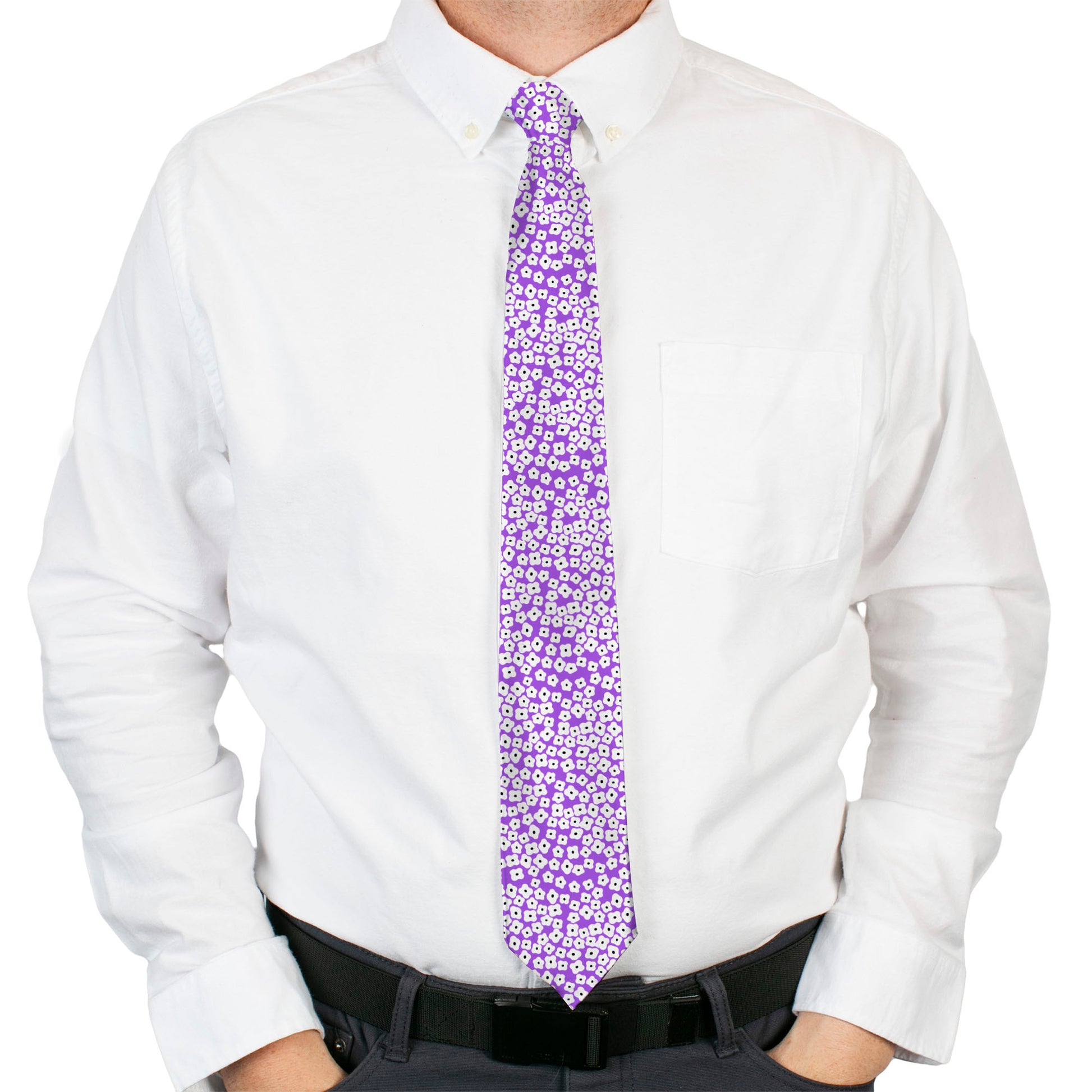 Buckle-Down Necktie - Ditsy Floral Lavender/White/Black Neckties Buckle-Down
