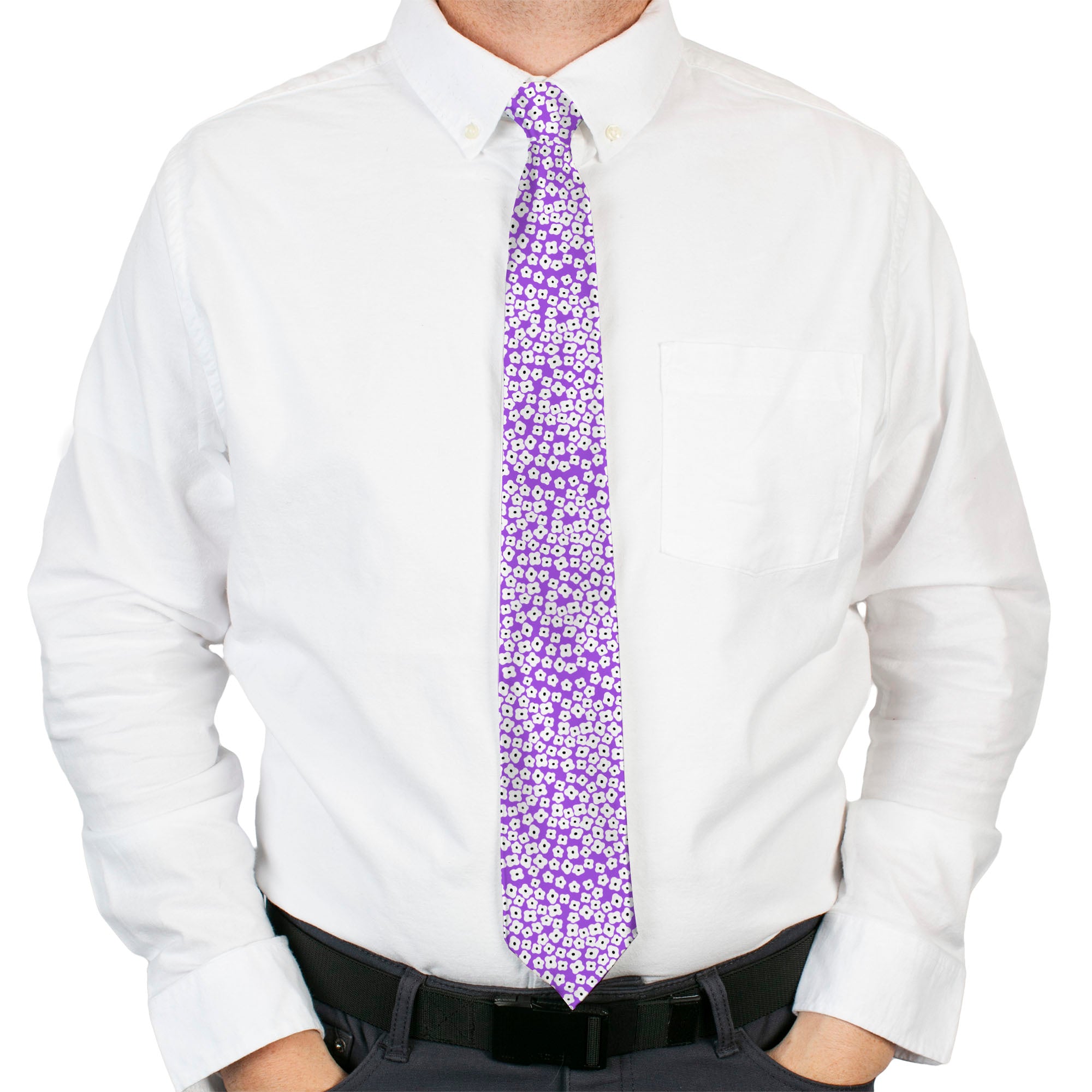 Buckle-Down Necktie - Ditsy Floral Lavender/White/Black Neckties Buckle-Down
