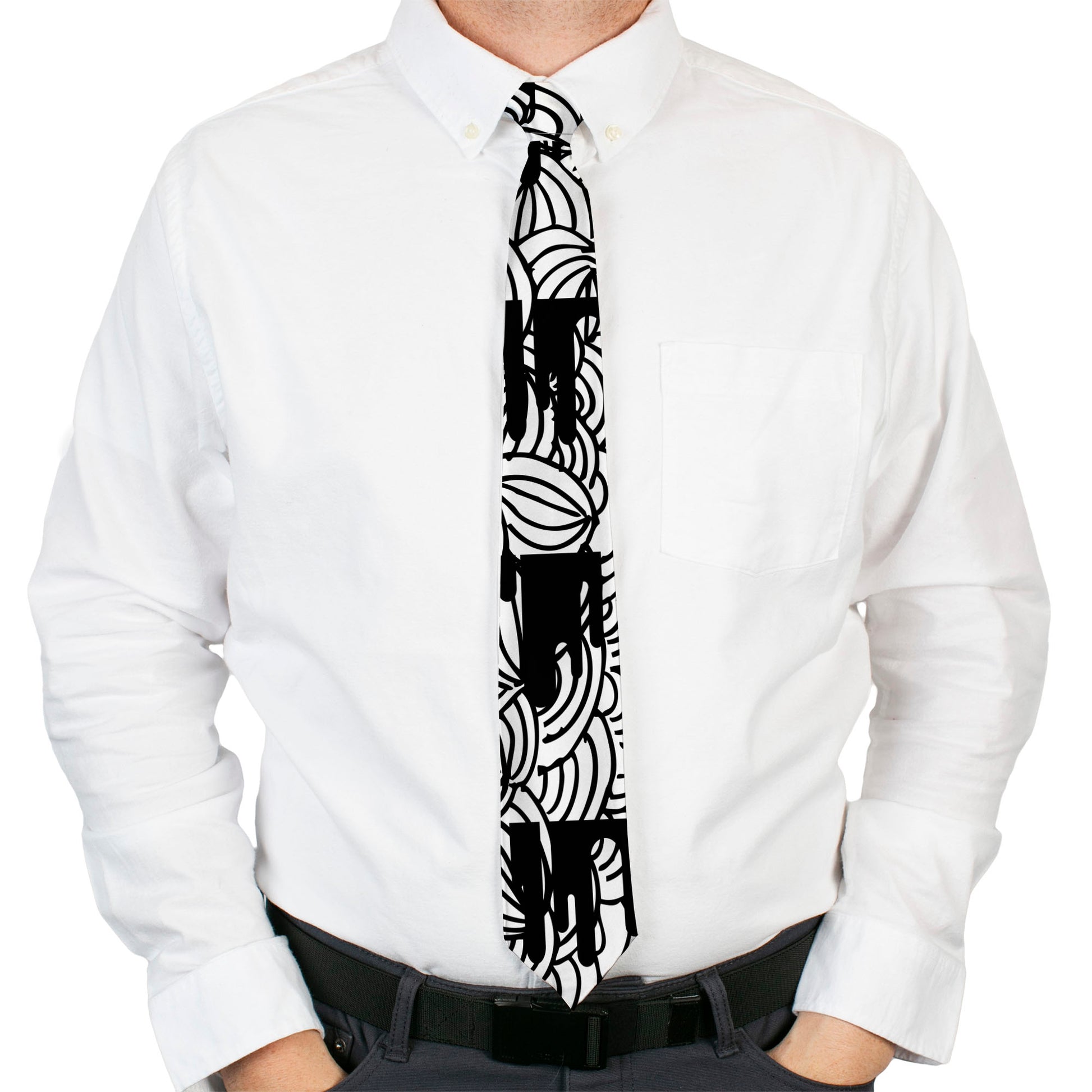 Buckle-Down Necktie - Doodle1/Paint Drips White/Black Neckties Buckle-Down